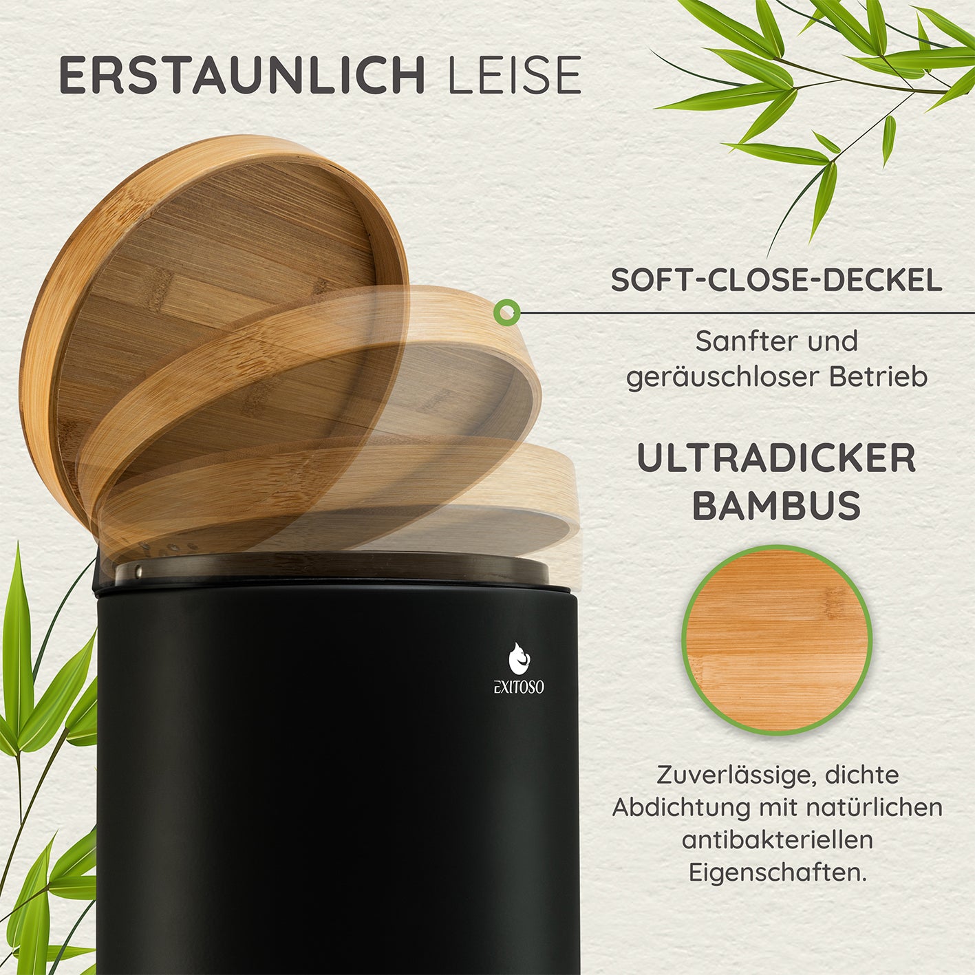 Tretmülleimer mit Softclose-Deckel - 5 l - Schwarz