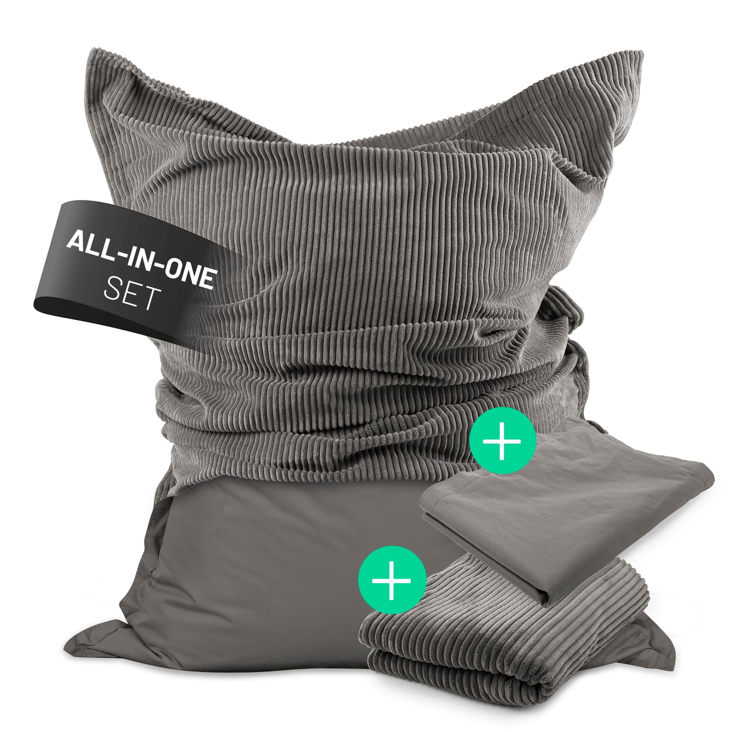 Sitzsack Classic XXL All-in-One Set - 380 L - 140 x 180 cm - Grau