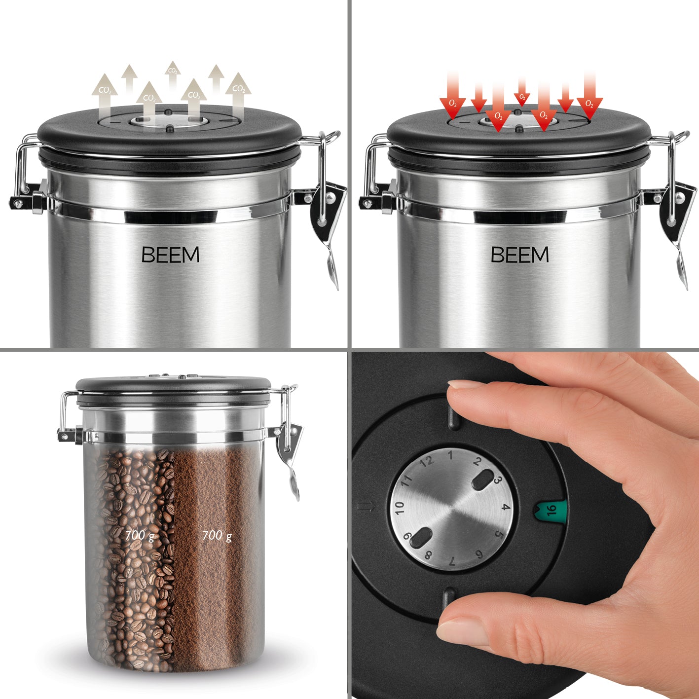 KAFFEEDOSE Vorratsdose mit Dosierlöffel - 1,9 l - 3er-Set