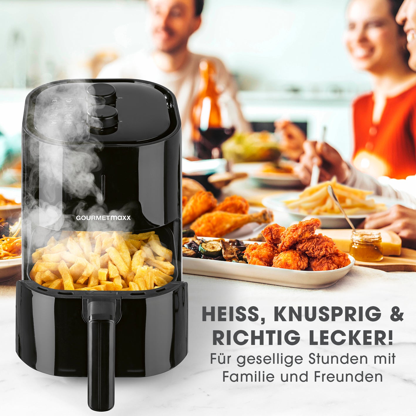 Heißluft-Fritteuse Mechanisch 3,6l - Schwarz mit Heißluftzirkulation und 3,6 l Fassungsvermögen für fettarmes Frittieren.