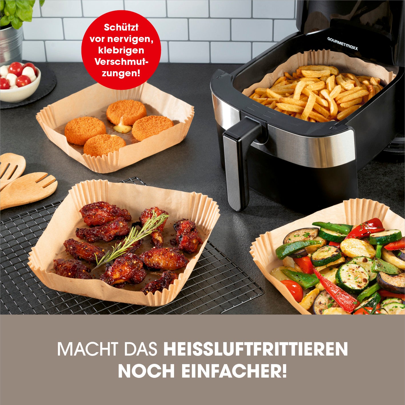 Backpapierschalen für Heißluftfritteusen (5–6 l) - 100 Stück