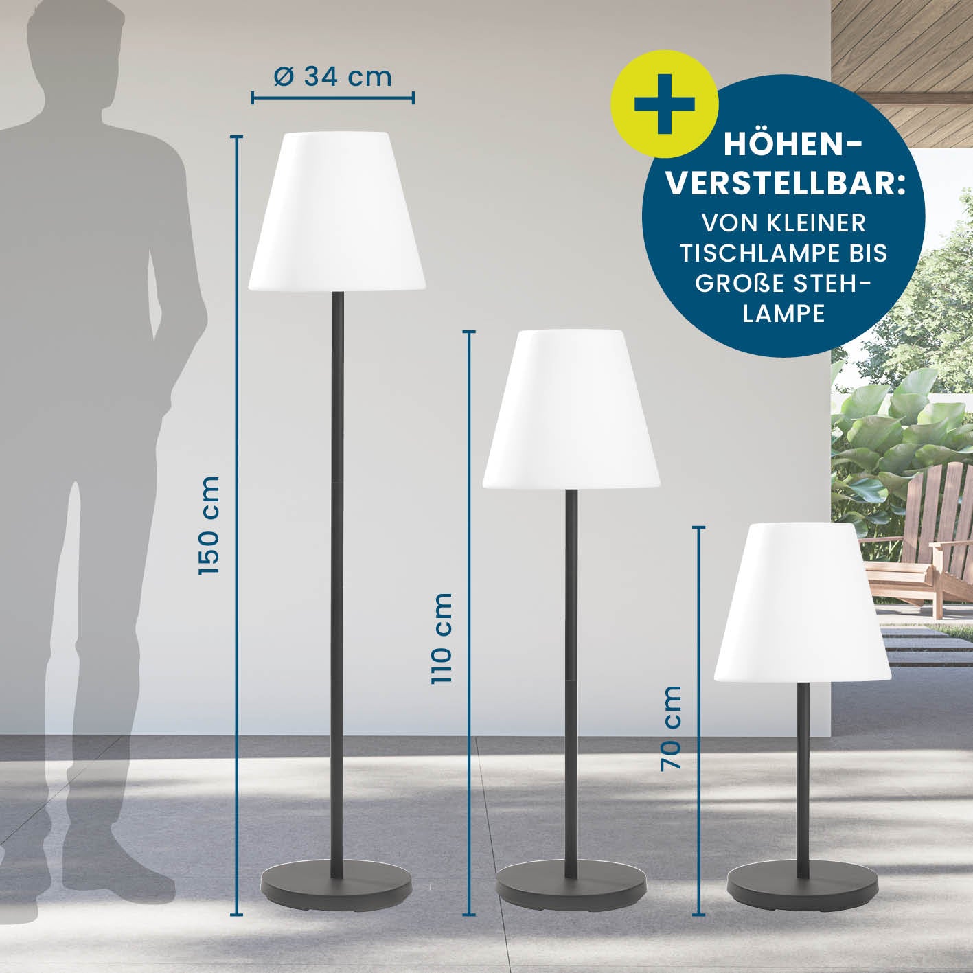Solar-Stehlampe - 3-fach höhenverstellbar - 3 Helligkeitsstufen