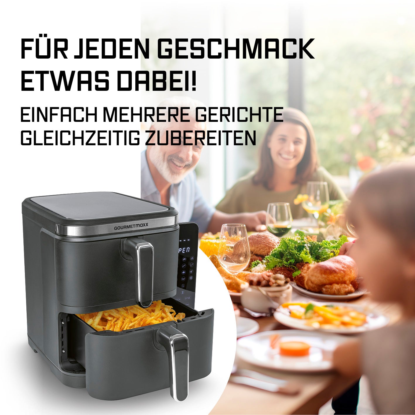 FryUp Vertikale Doppelkammer-Heißluftfritteuse - Grau