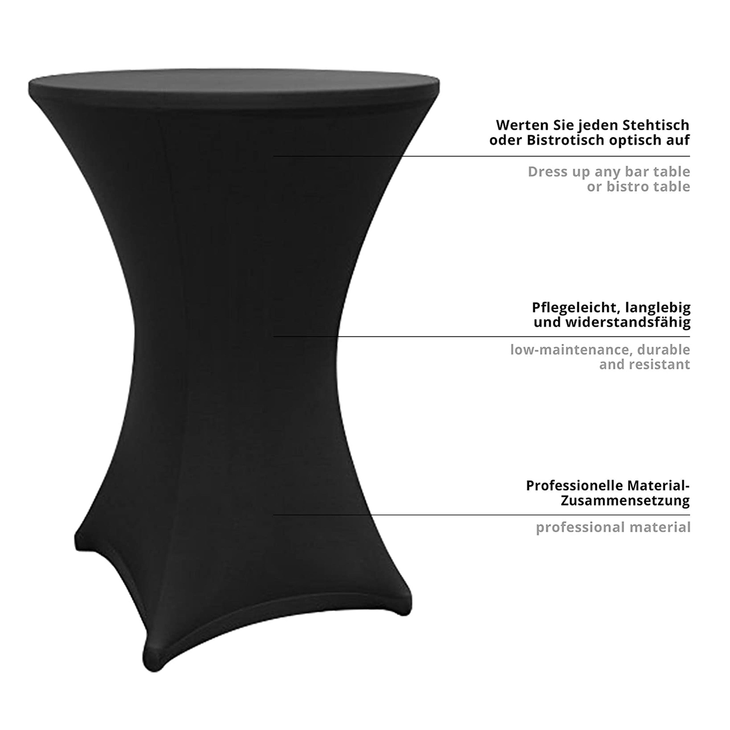 Stehtischhusse - Tisch Bezug - Husse -  Ø 70-75 cm - Schwarz - 5er-Set