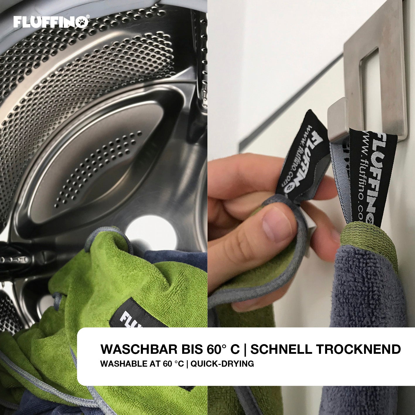Hundehandtuch Mikrofaser – 2er-Pack - 120 x 70 cm - Grau & Grün