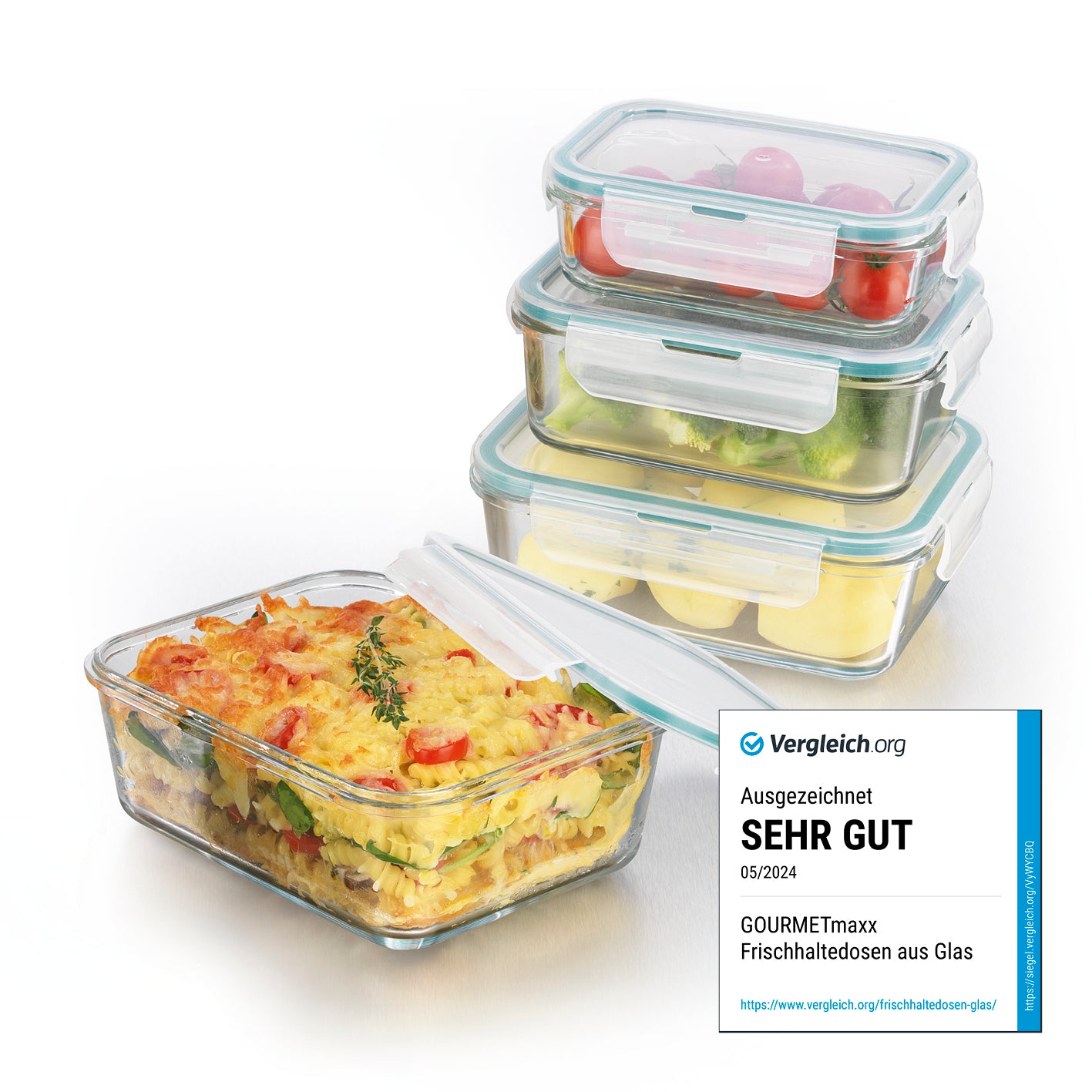 GOURMETmaxx Glas-Frischhaltedosen Klick-it - 8-tlg. - smaragd