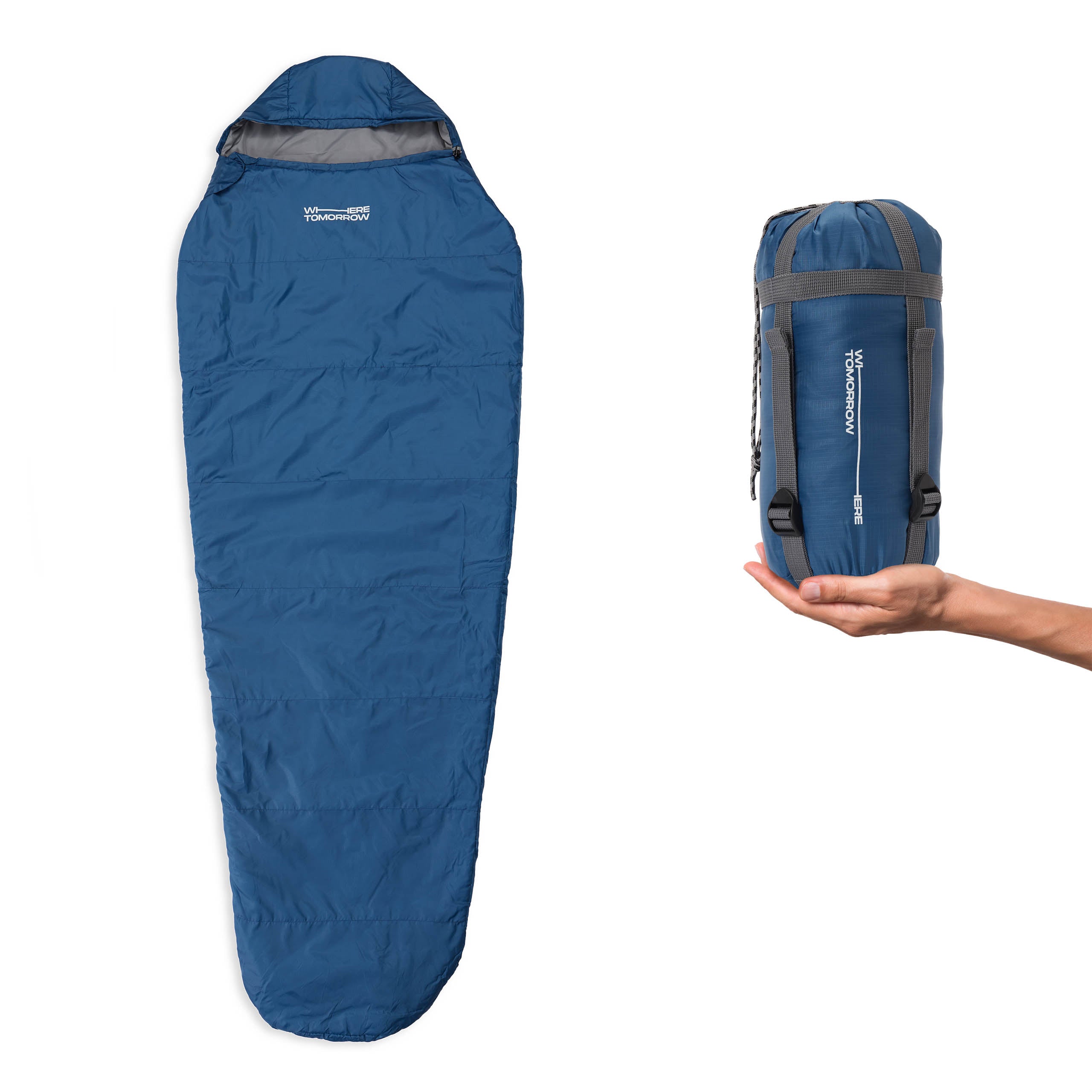 Camping Schlafsack Small & Light - Mumienschlafsack mit Tasche - 220 x 80 x 50 cm - Royalblau