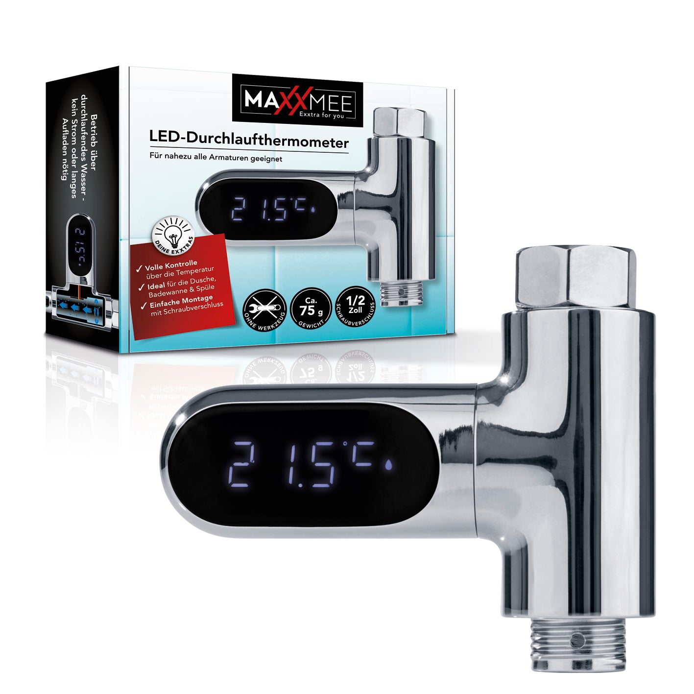 Thermometer für Wasserarmaturen - chromfarben