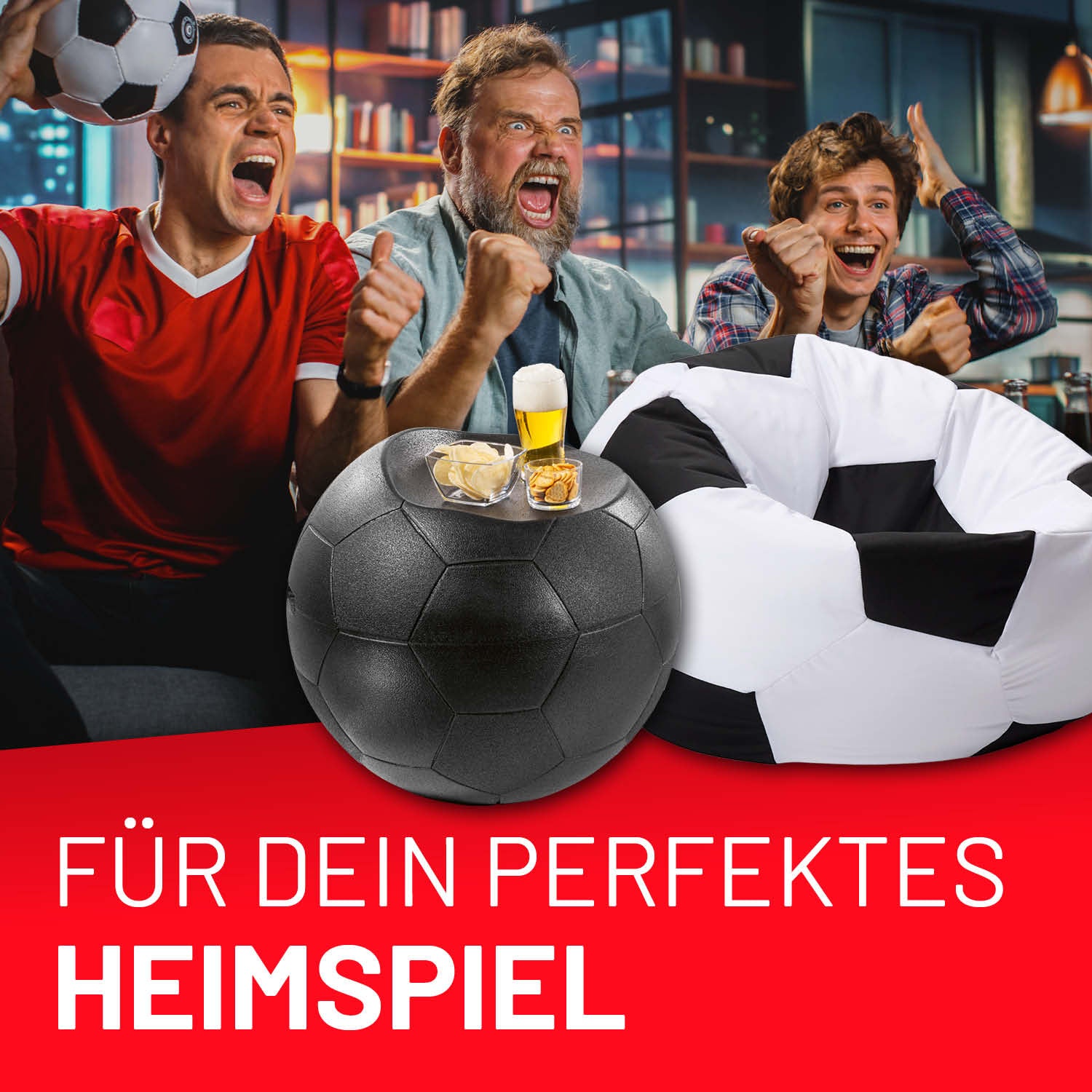 EM 2024 Fan-Lounge 1 + 1 - XXL-Fußball-Sitzsack + Fußball-Sitz-Kühlbox