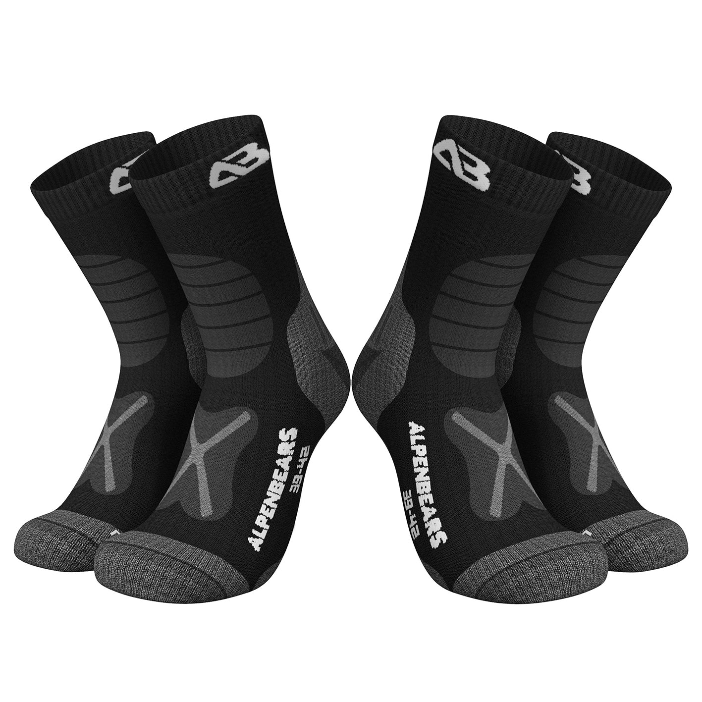 Wandersocken Merinowolle - 2er-Set - Schwarz - Größe 35-38