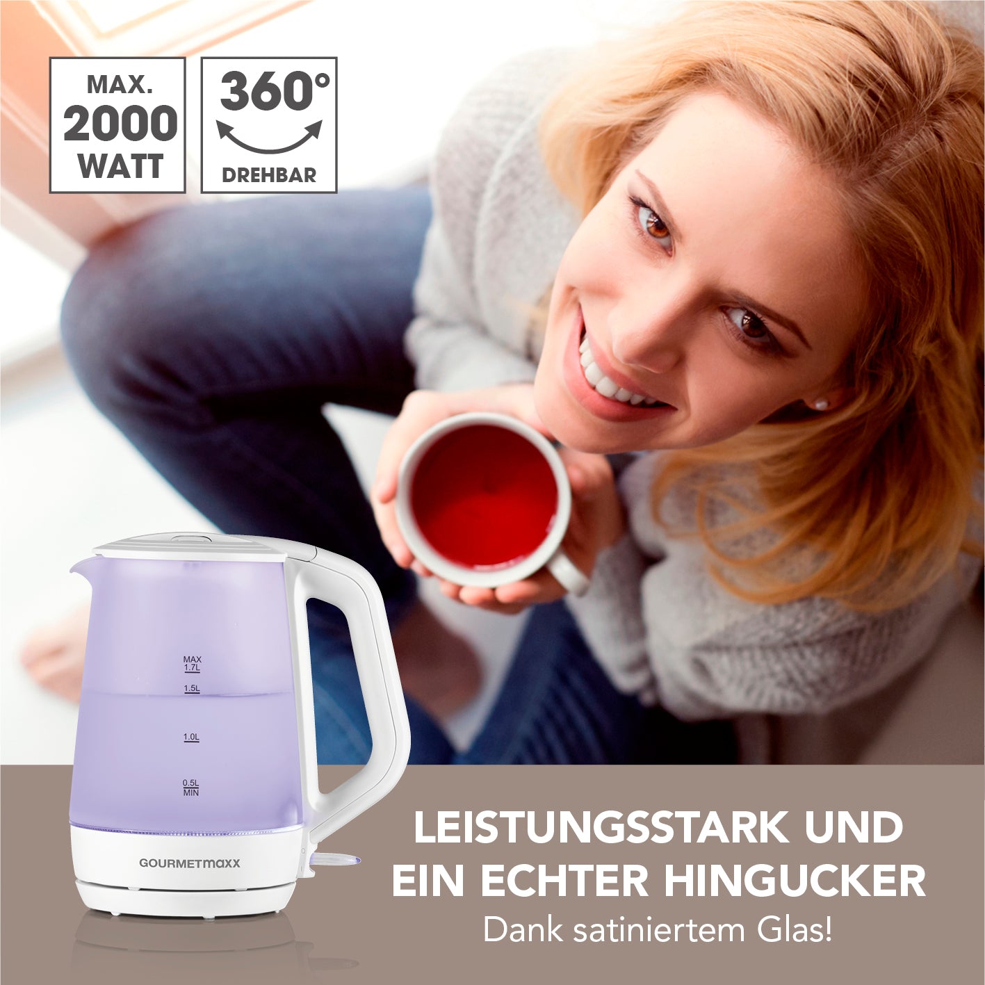 Glas-Wasserkocher mit Frostglas-Design - 1,7 Liter