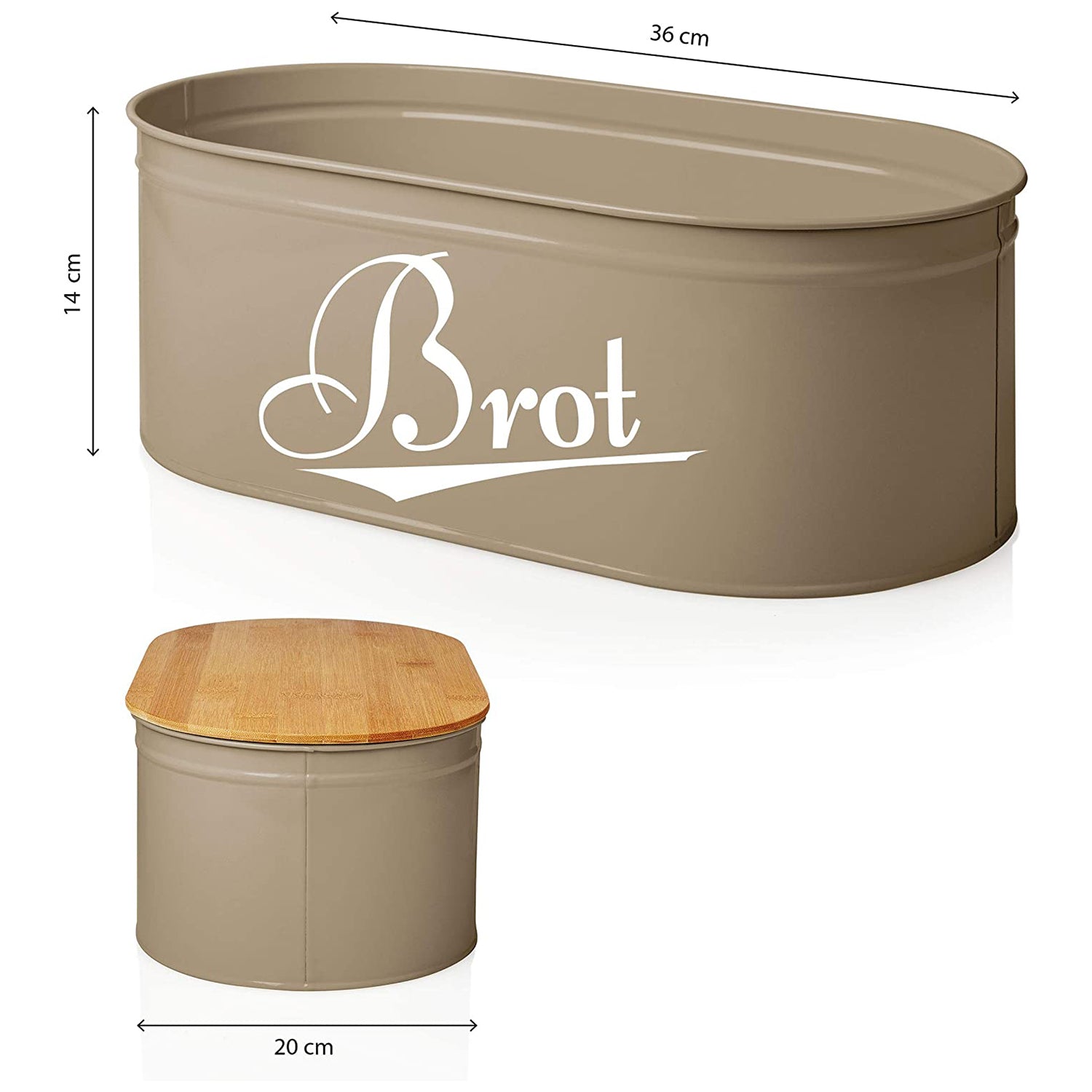 Cuisine Brotkasten aus Metall mit Bambus Deckel - Oval 36 x 20 x 13,8 cm - Grau
