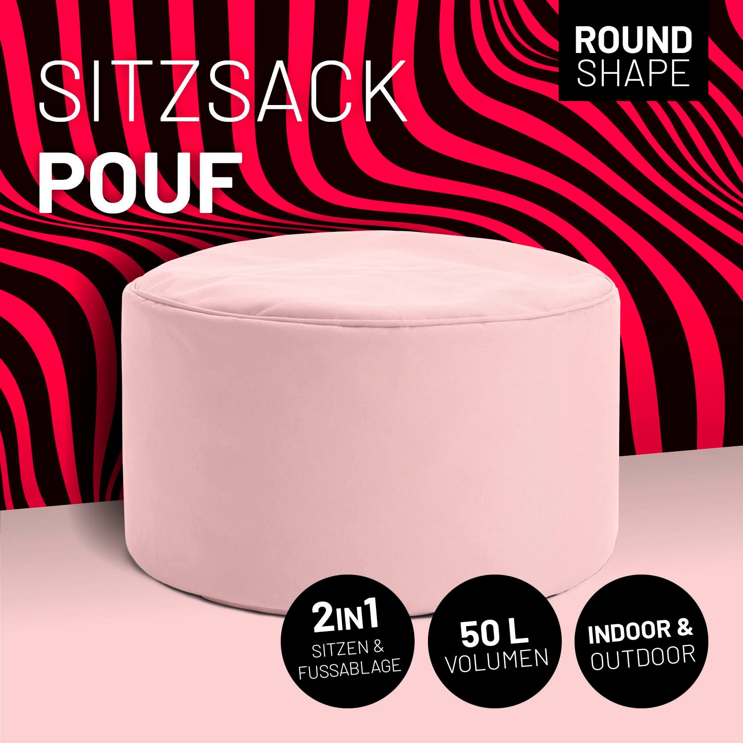 Sitzsack-Hocker/Pouf (50 L) - indoor & outdoor - Pastell Pink
