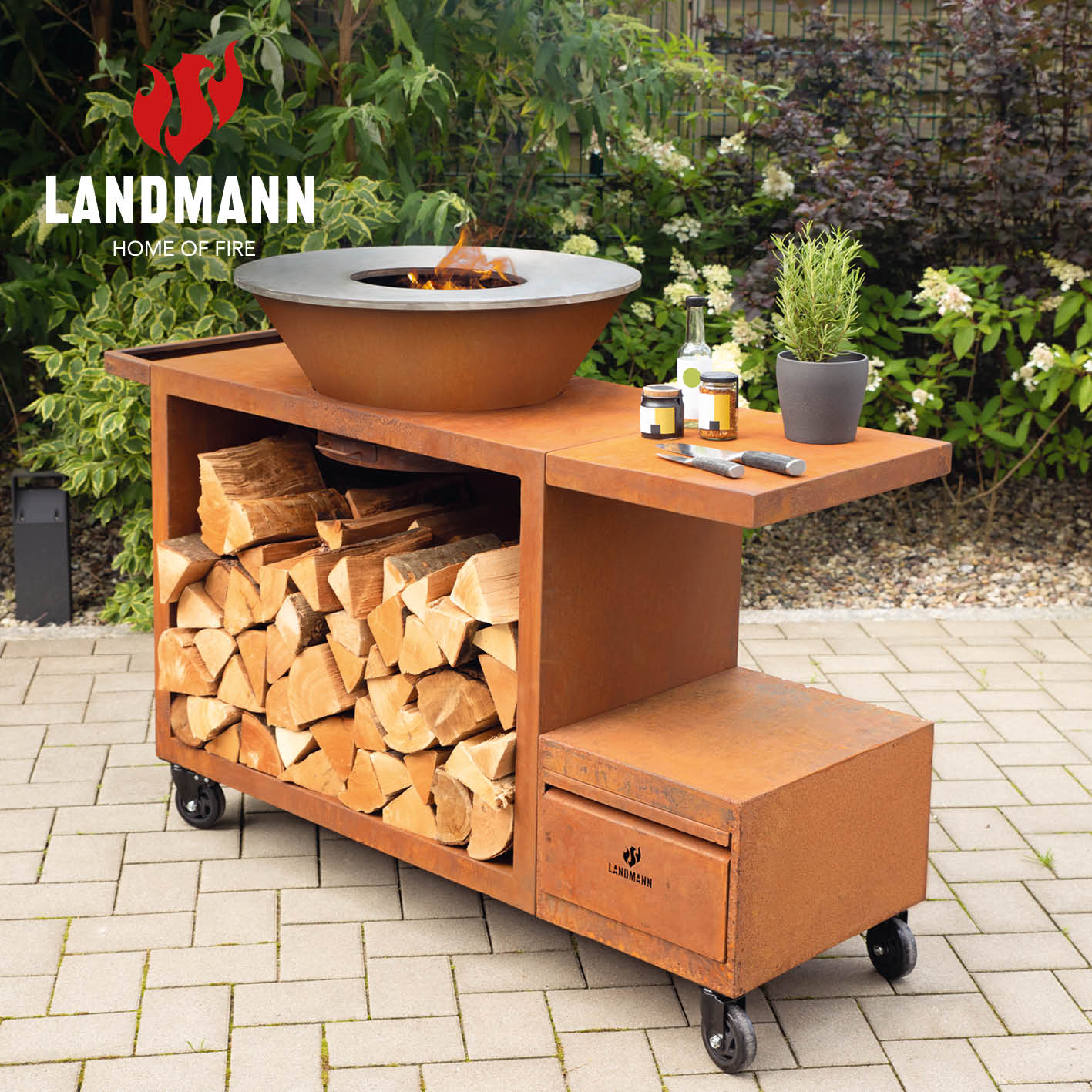 Feuerschalen-Wagen + Plancha-Grill KORREO - Ø 70 cm