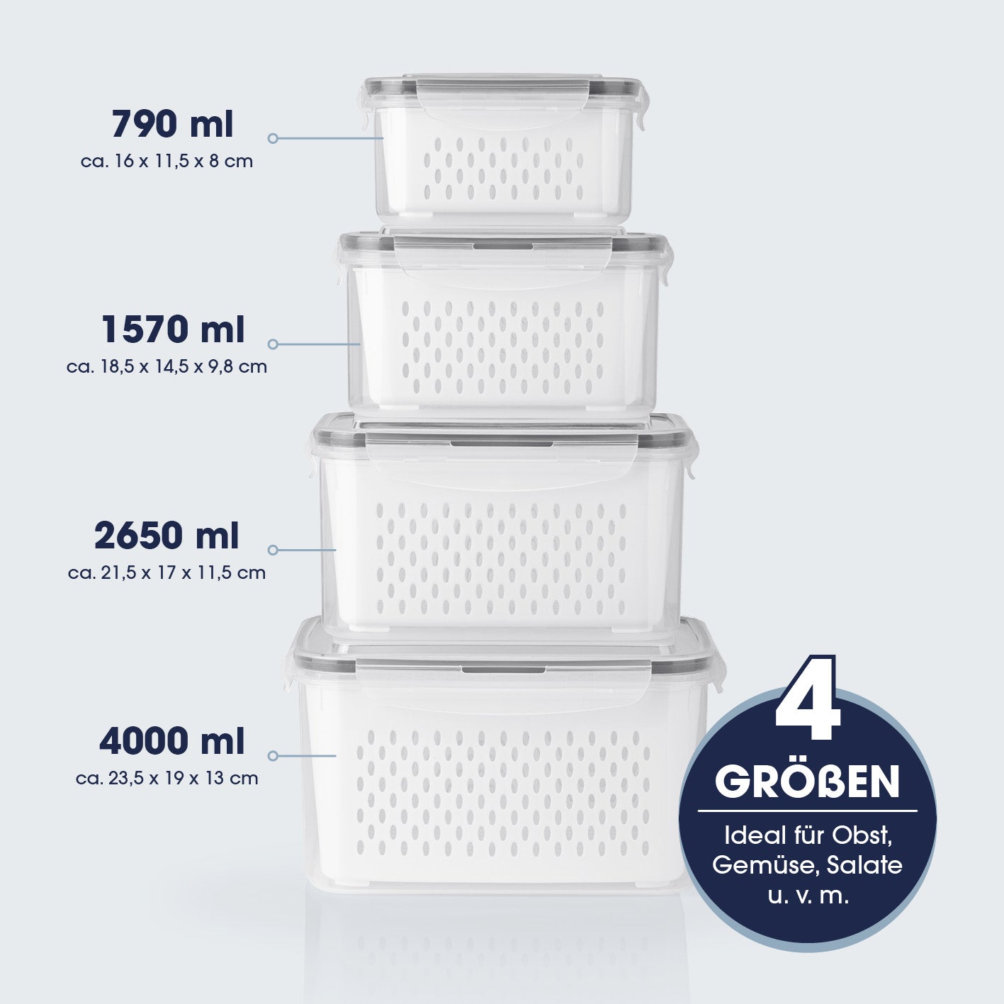 Frischhaltedosen für Kühlschrank mit Abtropfsieb