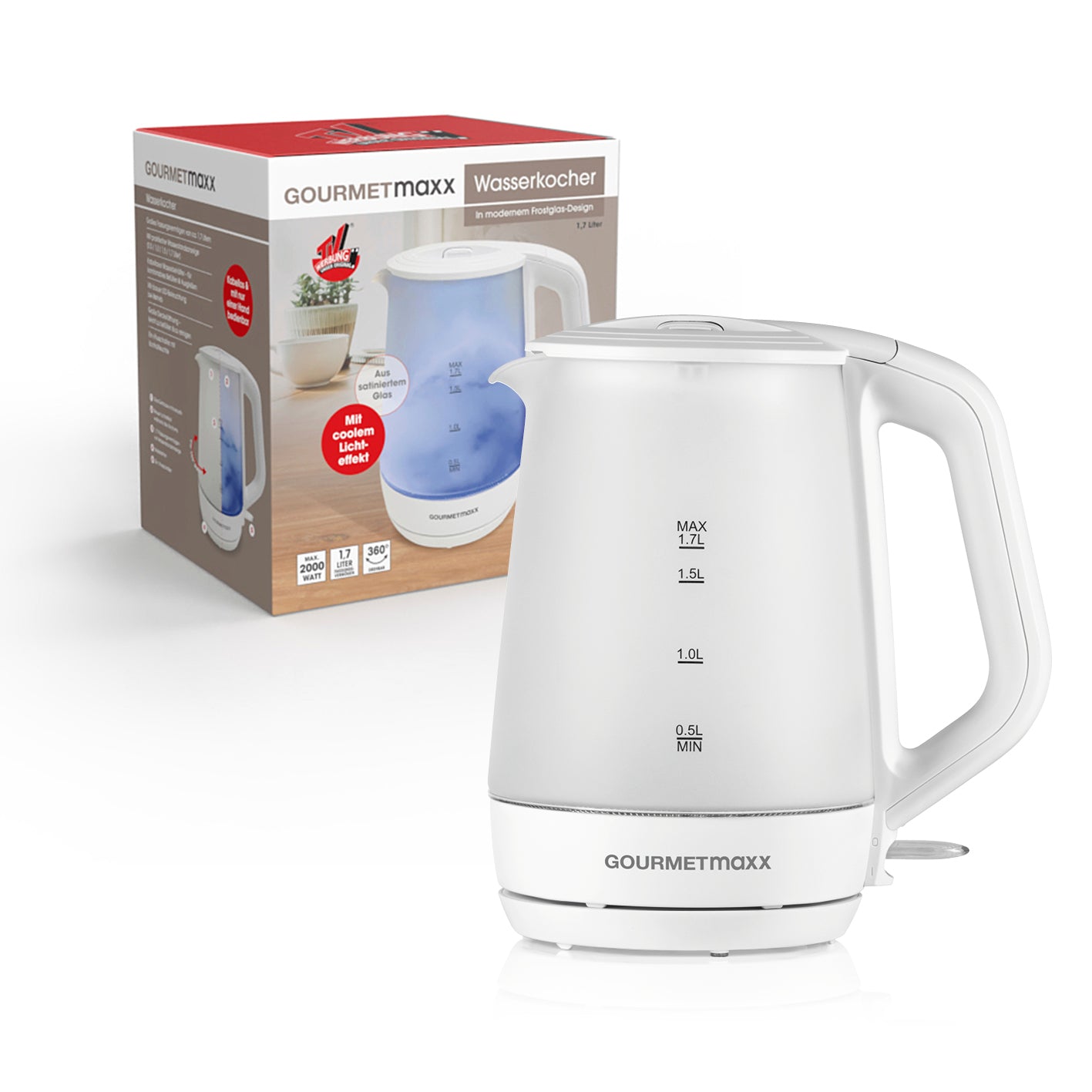 Glas-Wasserkocher mit Frostglas-Design - 1,7 Liter