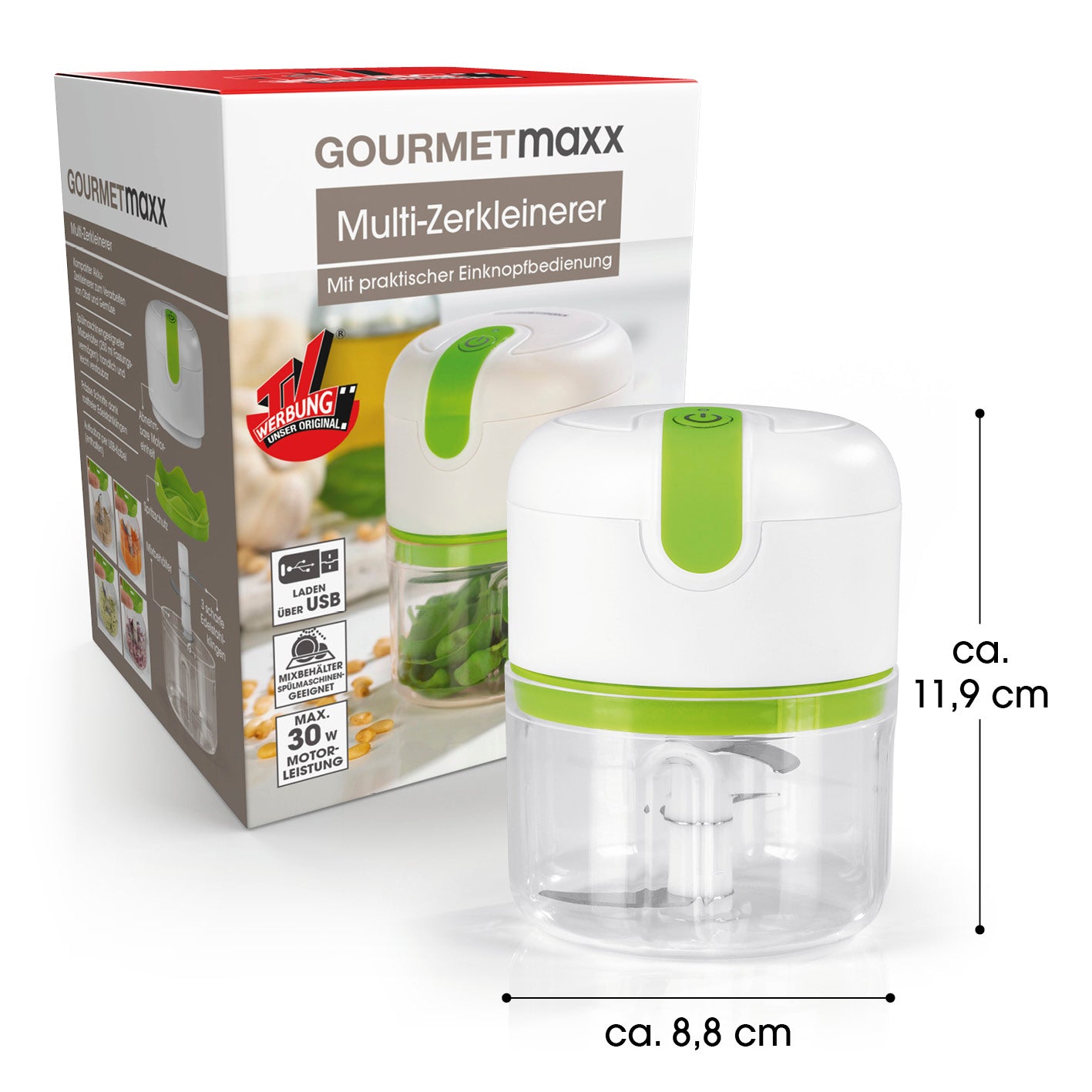 Multi-Zerkleinerer inkl. USB-Kabel - 250 ml - weiß/limegreen