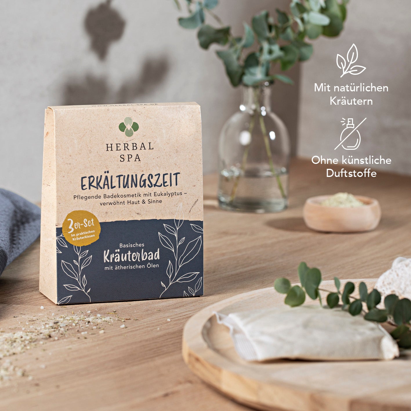 Basisches Kräuterbad mit ätherischen Ölen - Erkältungszeit & Entspannungszeit - 12er-Set (12x 100 g)