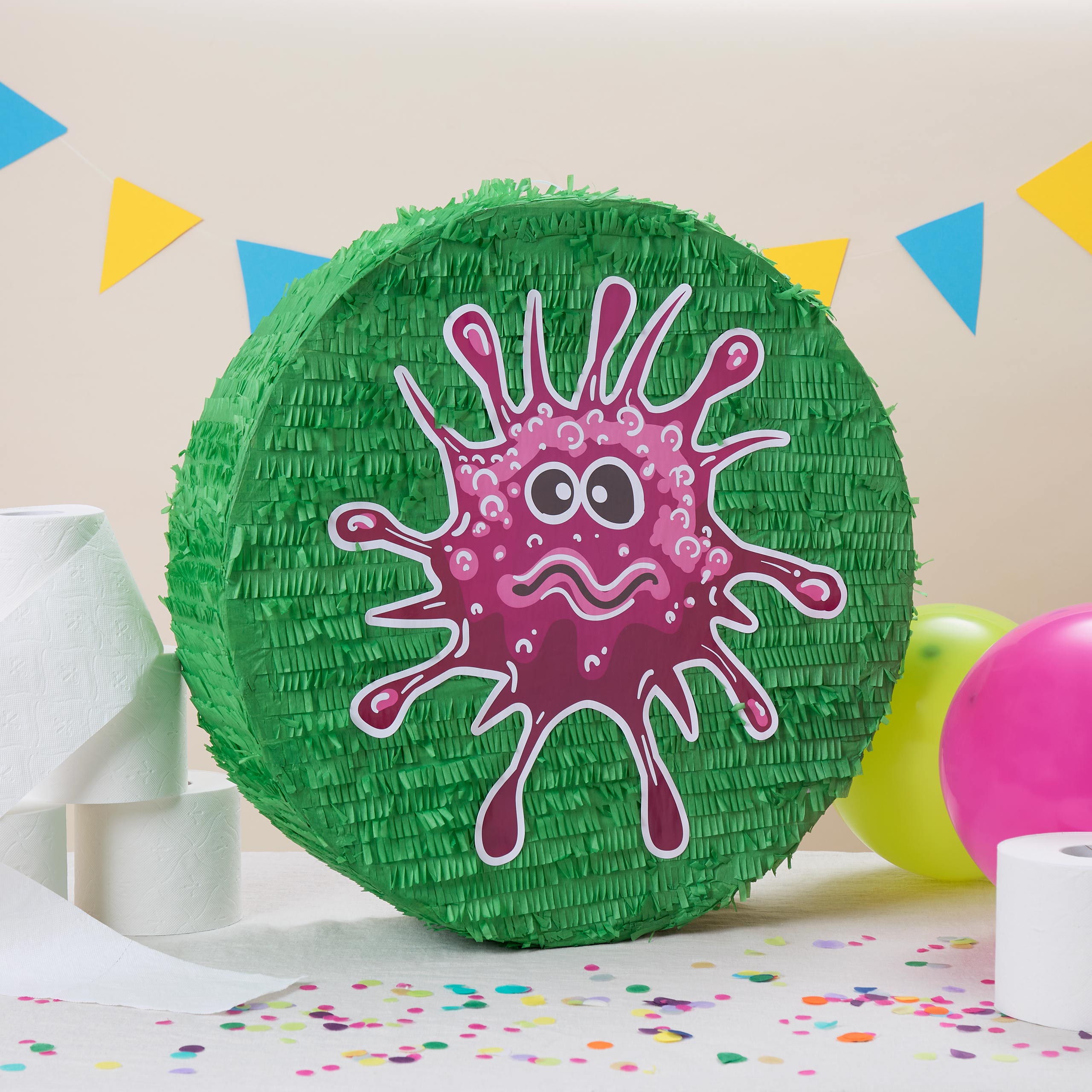 Pinata Set zum Befüllen inkl. Schläger & Augenbinde "Beat The Virus"