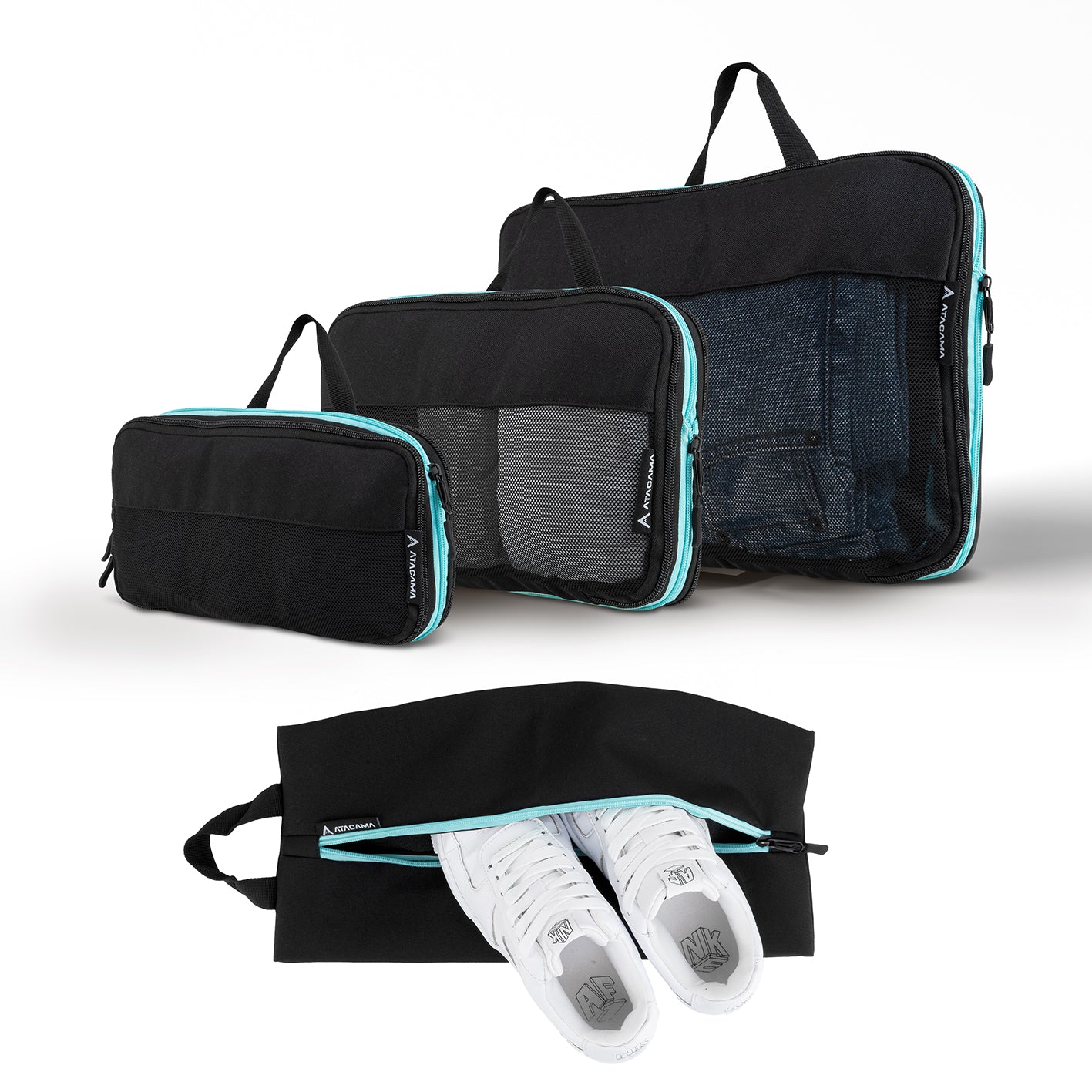 Kompressions-Packwürfel-Set / 4er-Set - Schwarz-Türkis