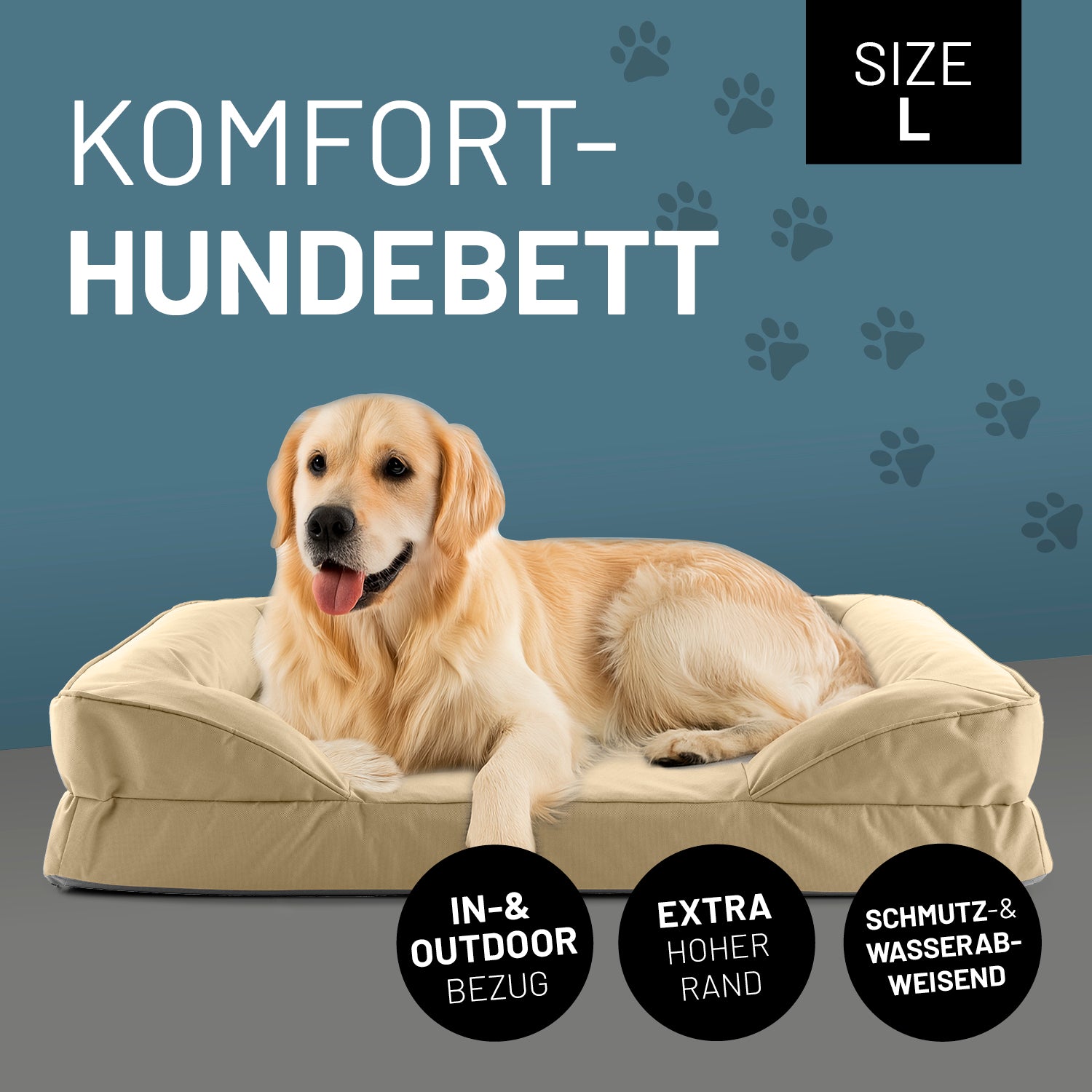 Komfort-Hundebett aus der LUMALAND Outdoor-Kollektion - Gr. L - 110 x 75 cm - Beige