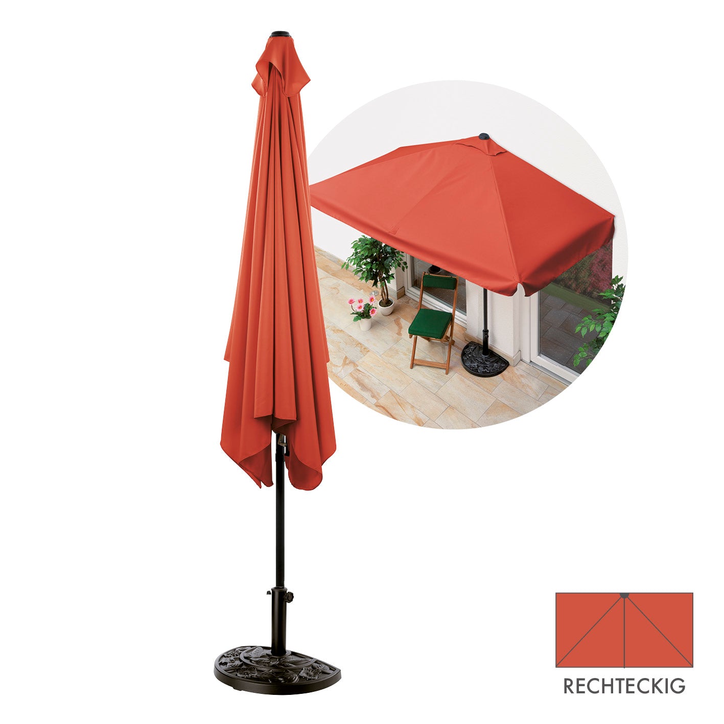Sonnenschirm mit UV-Schutz mit Sonnenschirmfuß - rechteckig 230 x 140 cm - terracotta