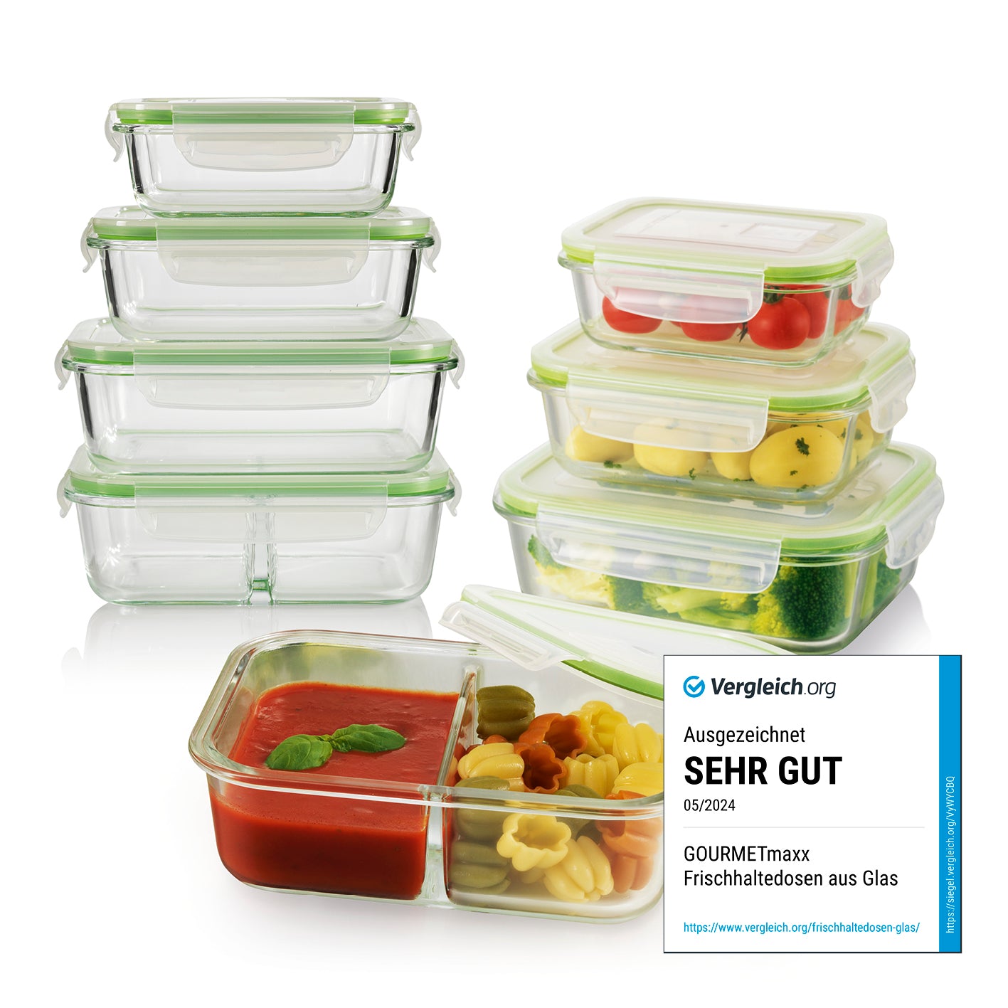 GOURMETmaxx Glas-Frischhaltedosen Klick-it - 16-tlg. - limegreen