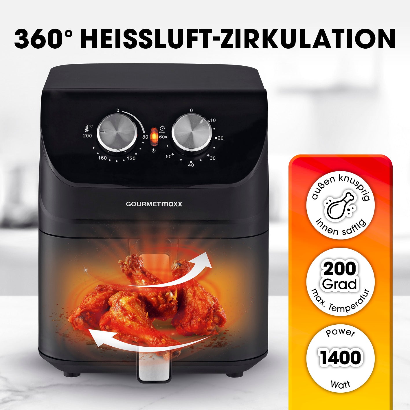 Heißluftfritteuse mit 4 Litern Fassungsvermögen - 1400 Watt