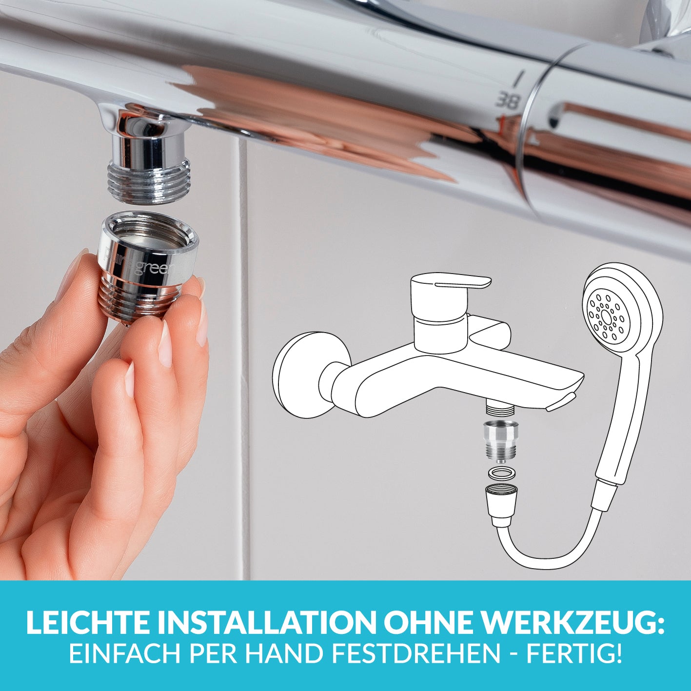 Wassersparer für die Dusche - Spart bis zu 50 % Wasser - chromfarben