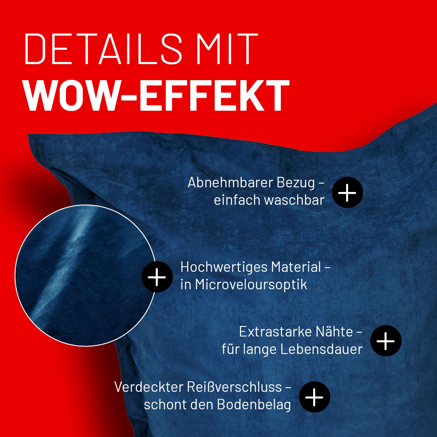 XXL Microvelours Sitzsack (380 L) - indoor - Dunkelblau