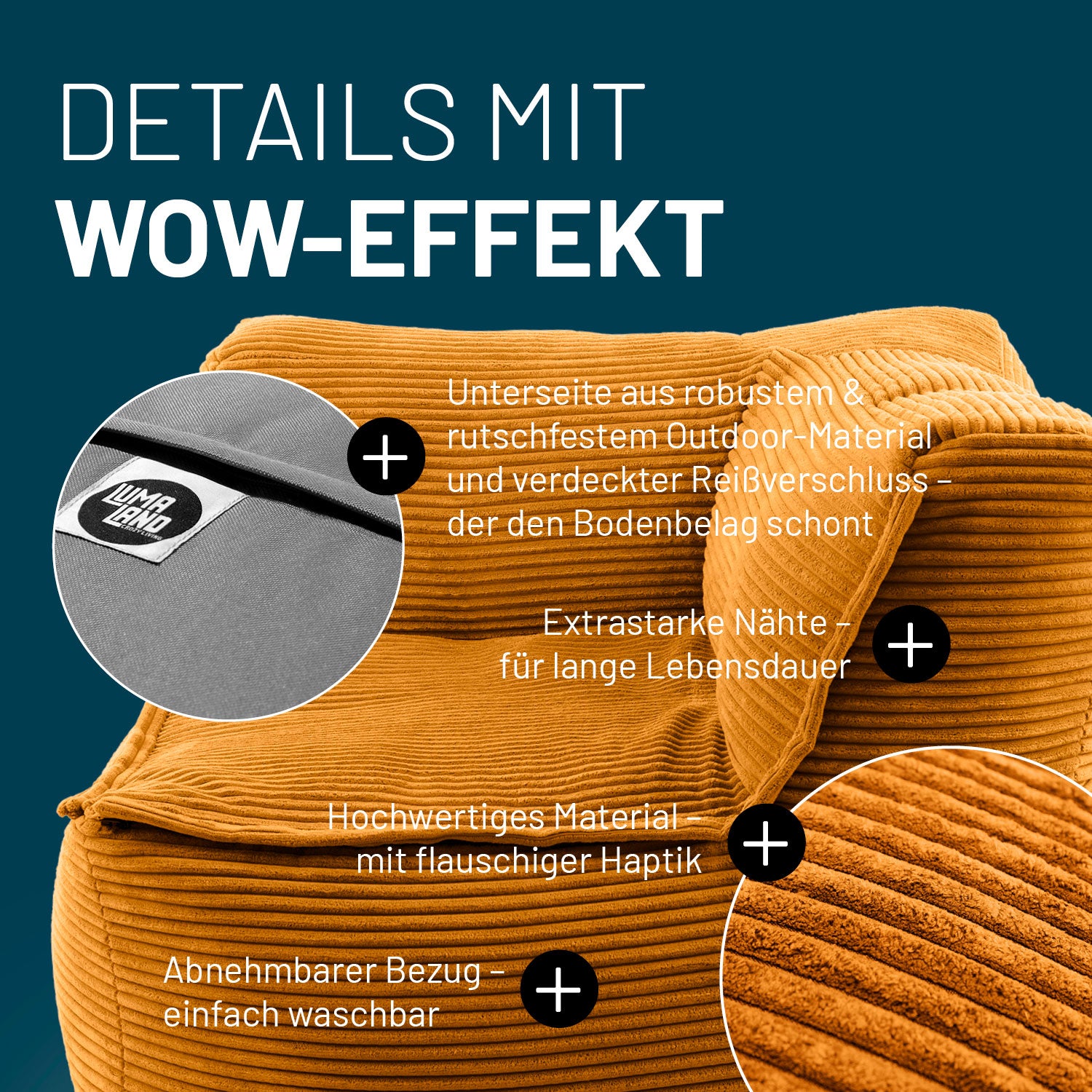 Modulares Eckteil links aus der Cord-Reihe - Senfgelb