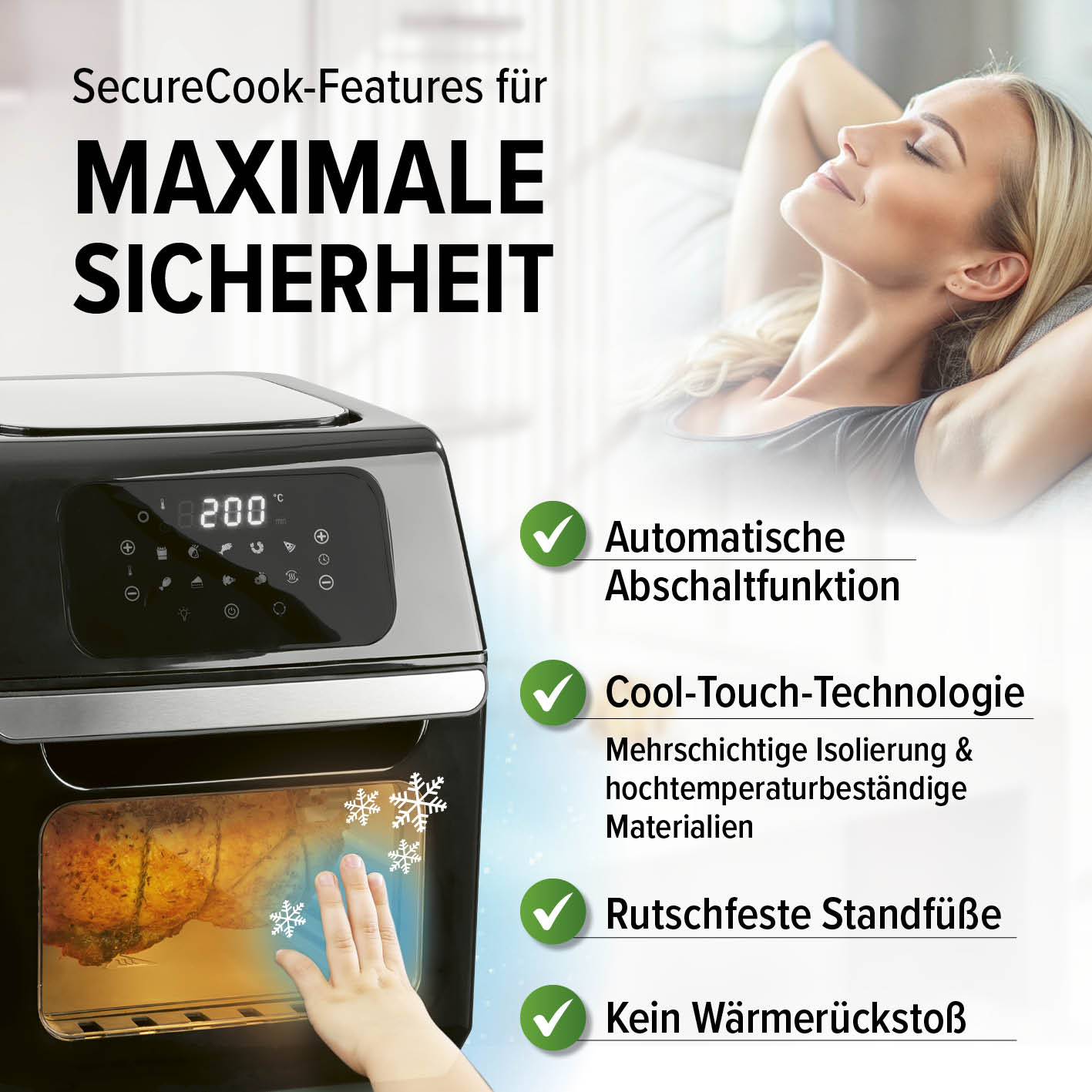 Digitale Heißluftfritteuse - 12 l - Schwarz