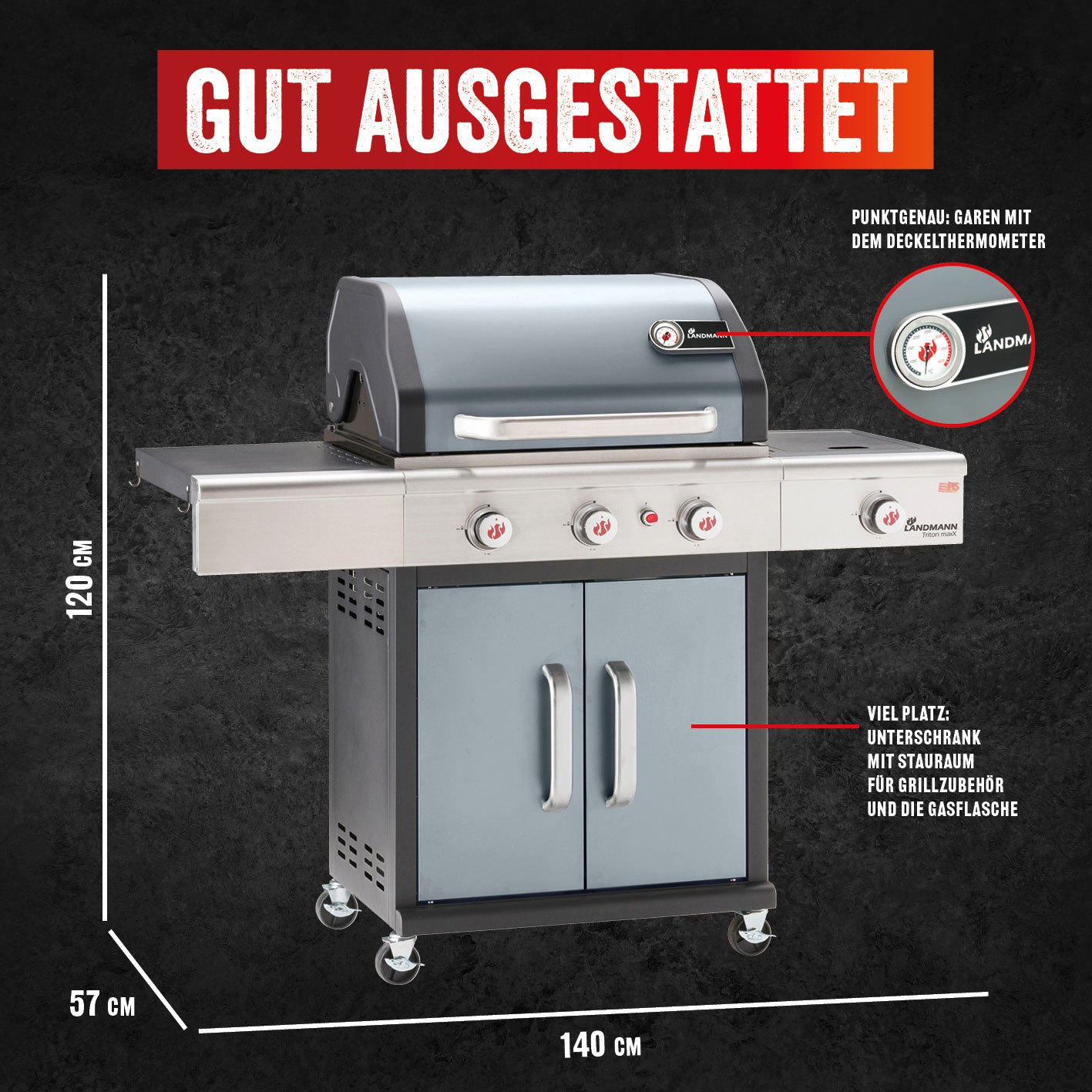 Triton 3.1 maxX Gasgrill mit Infrarotseitenbrenner