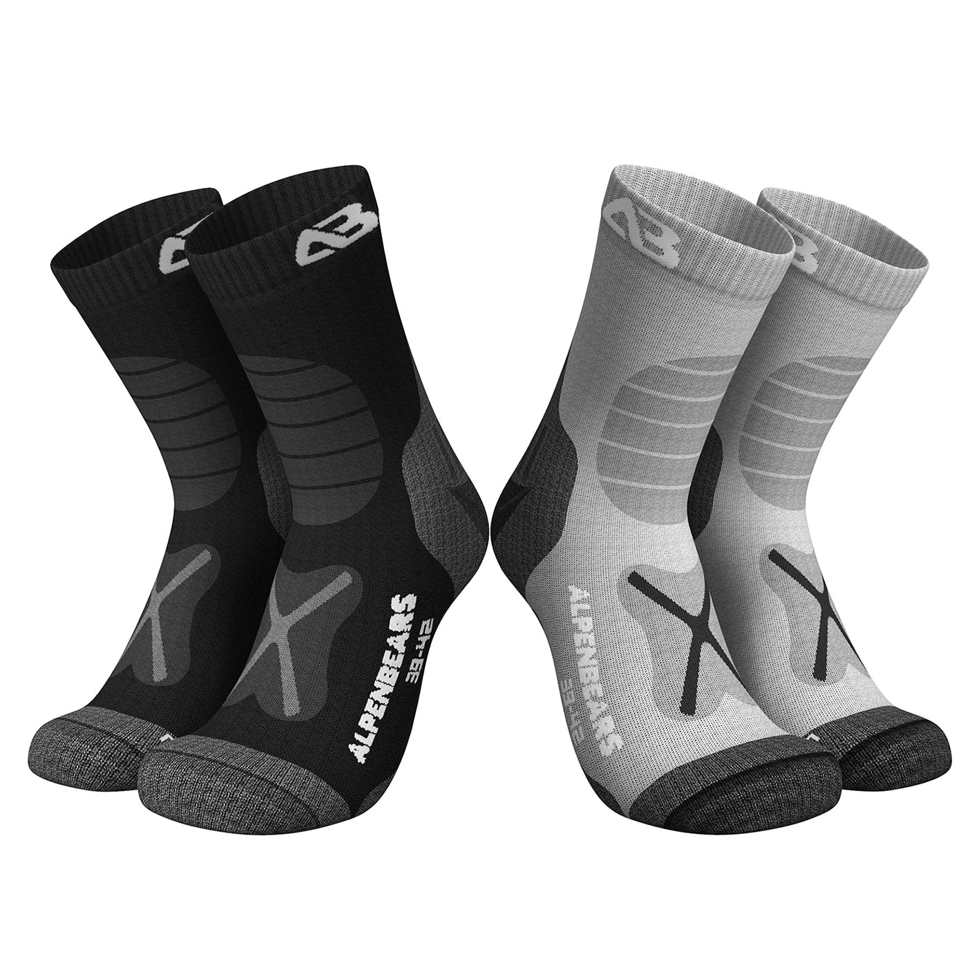Wandersocken Merinowolle - 2er-Set - Grau-Schwarz - Größe 43-38