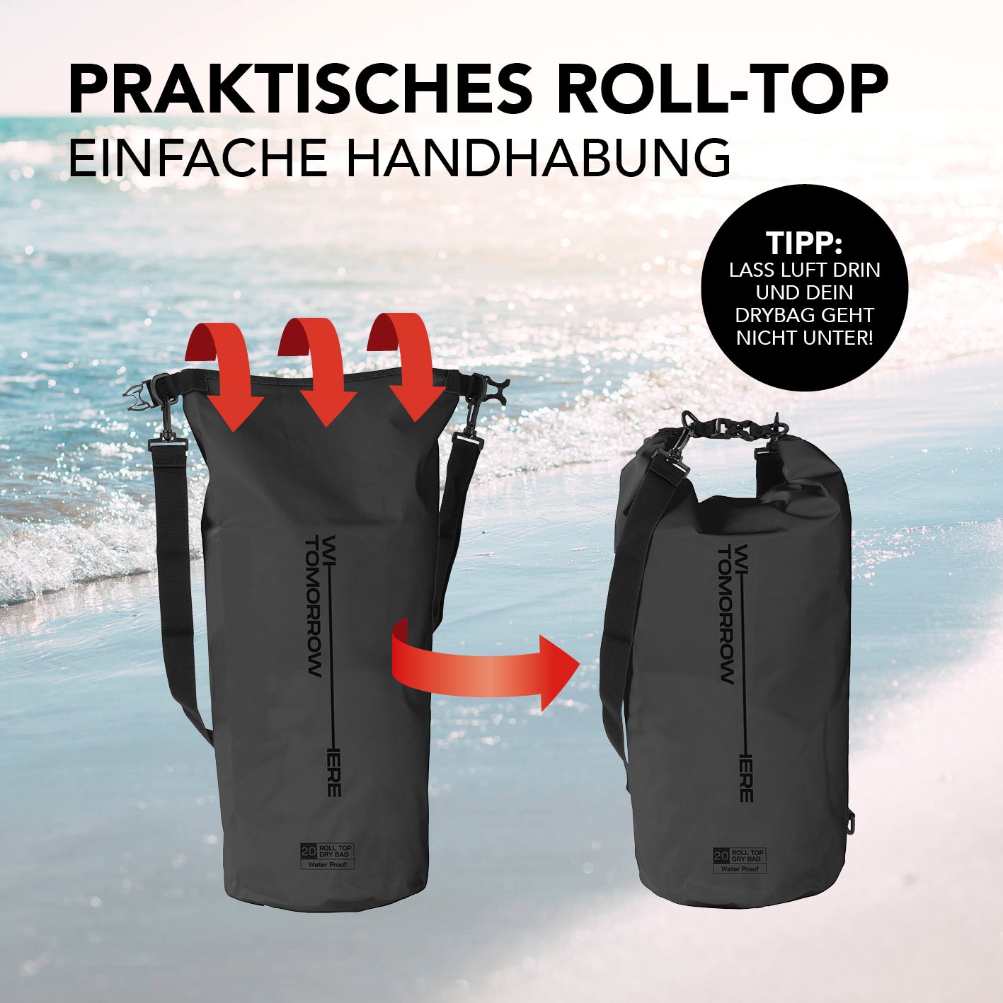 Dry Bag 20L - Style 02 - Schwarz