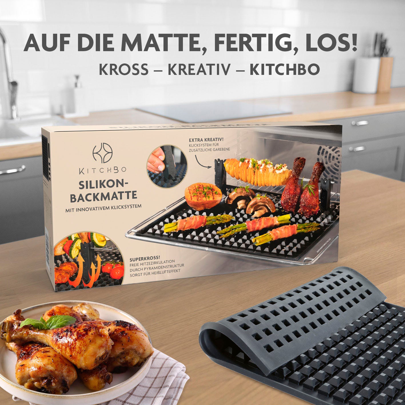 Starter Set - Silikon-Backmatte inkl. 2 Spieße + 4 Steine + 1 Schwamm