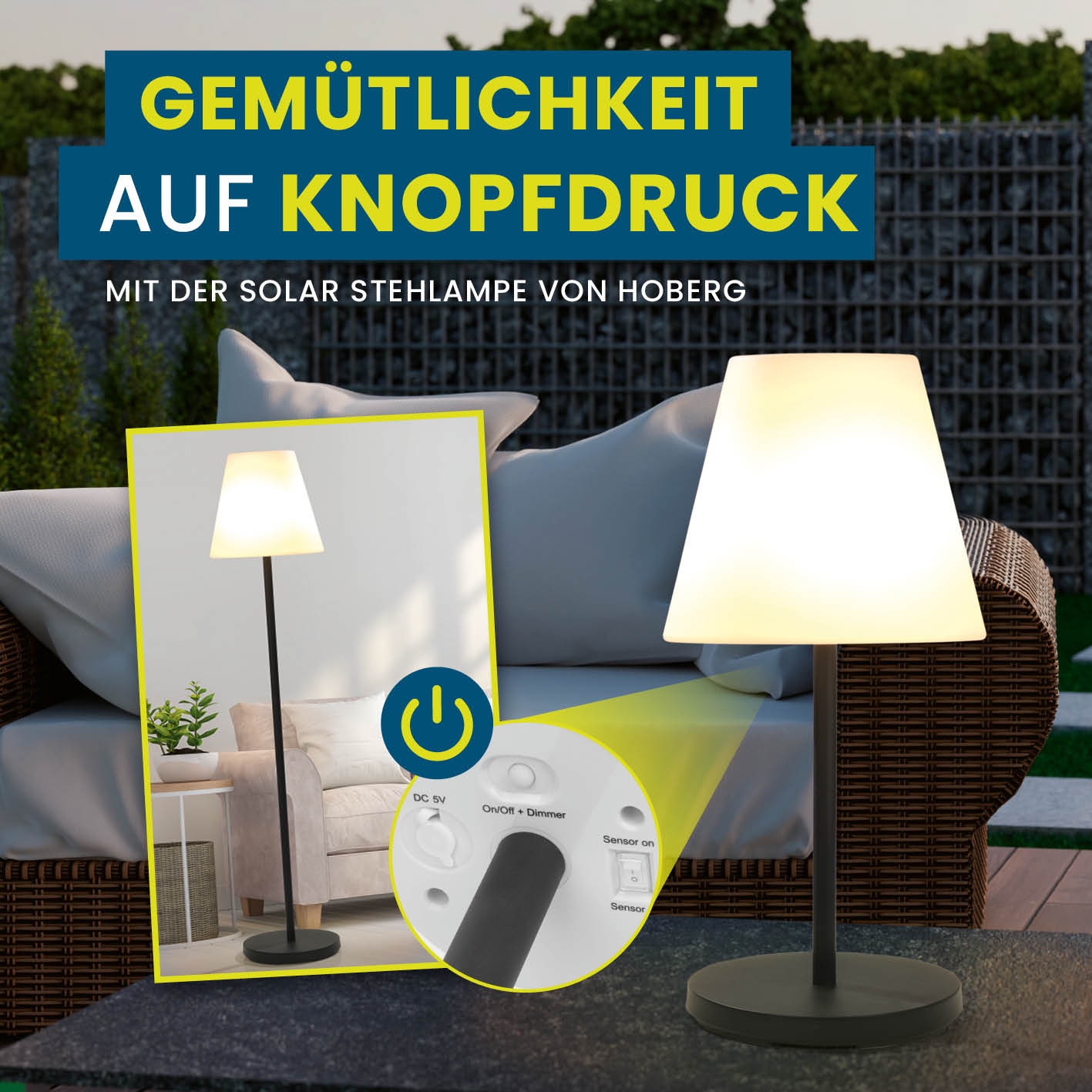 Solar-Stehlampe - 3-fach höhenverstellbar - 3 Helligkeitsstufen