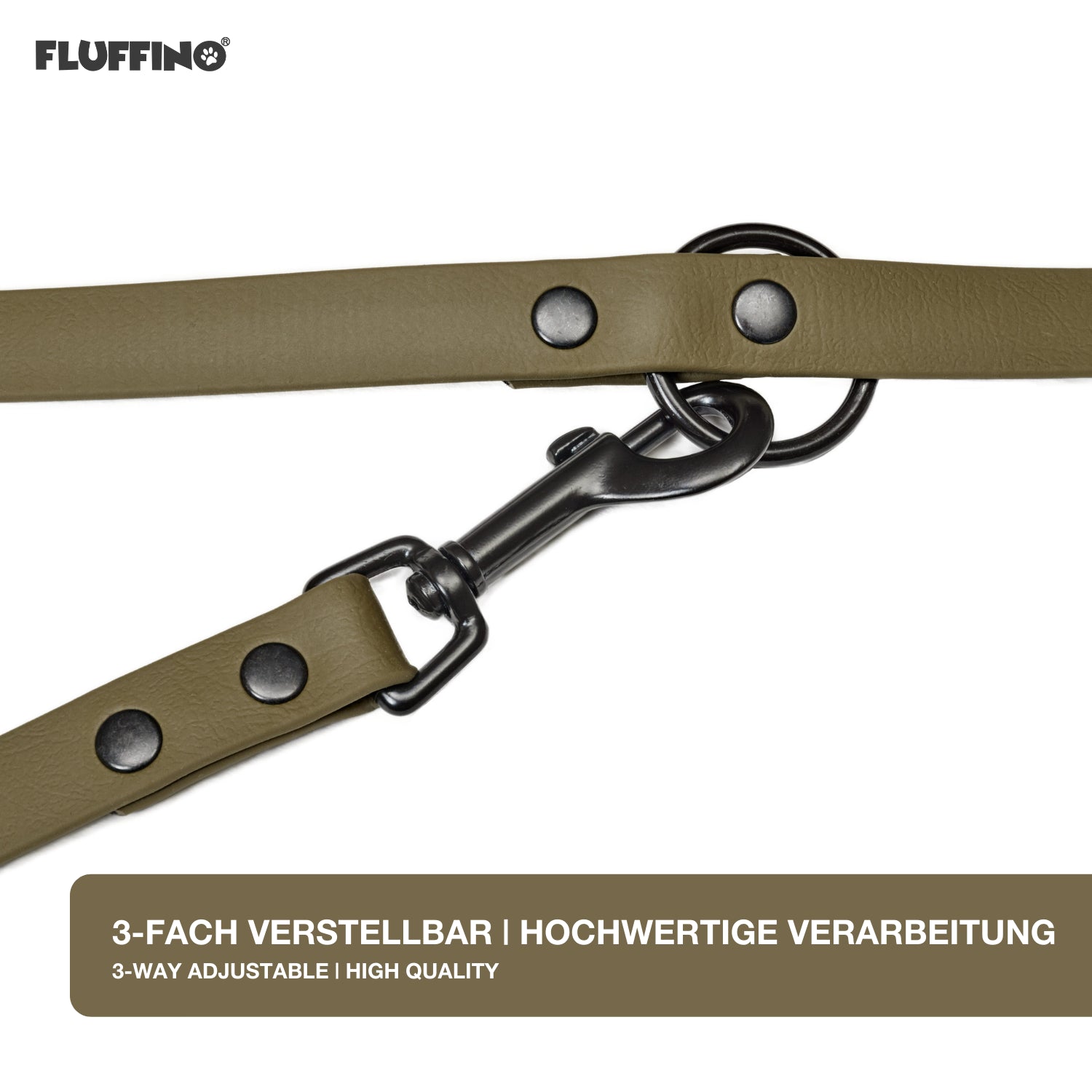 BioThane Hundeleine - 3-Fach verstellbar - 220 cm - Oliv