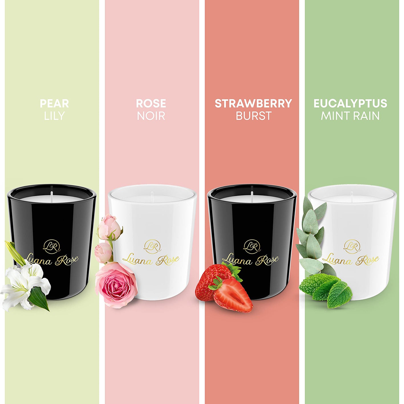 Duftkerzen Geschenkset - 4er-Set - Birne, Lilie, Eucalyptus & Erdbeere