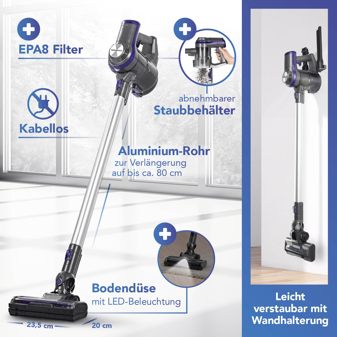 Akku-Zyklon-Staubsauger - anthrazit/lila