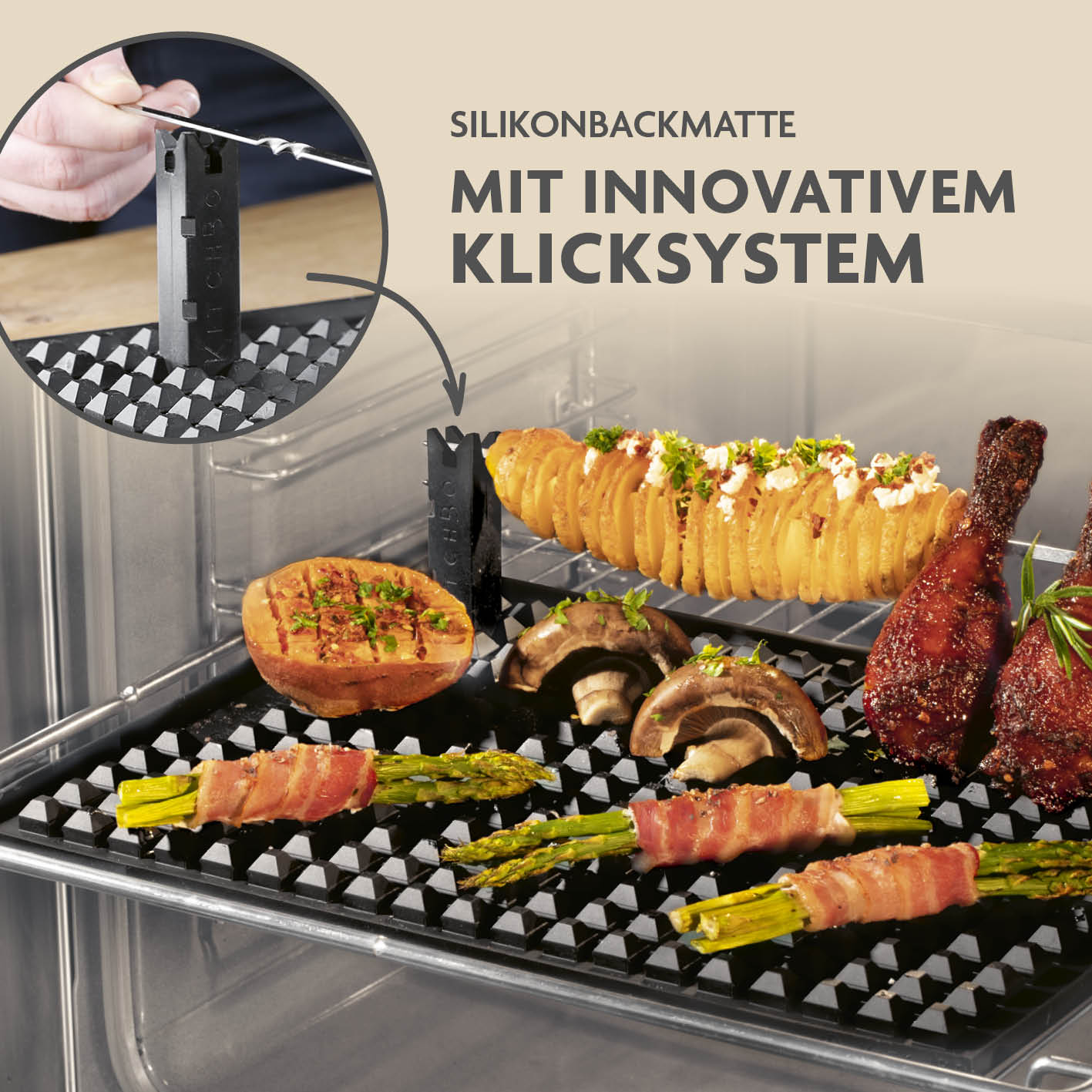 Starter Set Deluxe - Silikon-Backmatte inkl. 6 Spieße + 8 Steine + 1 Schwamm
