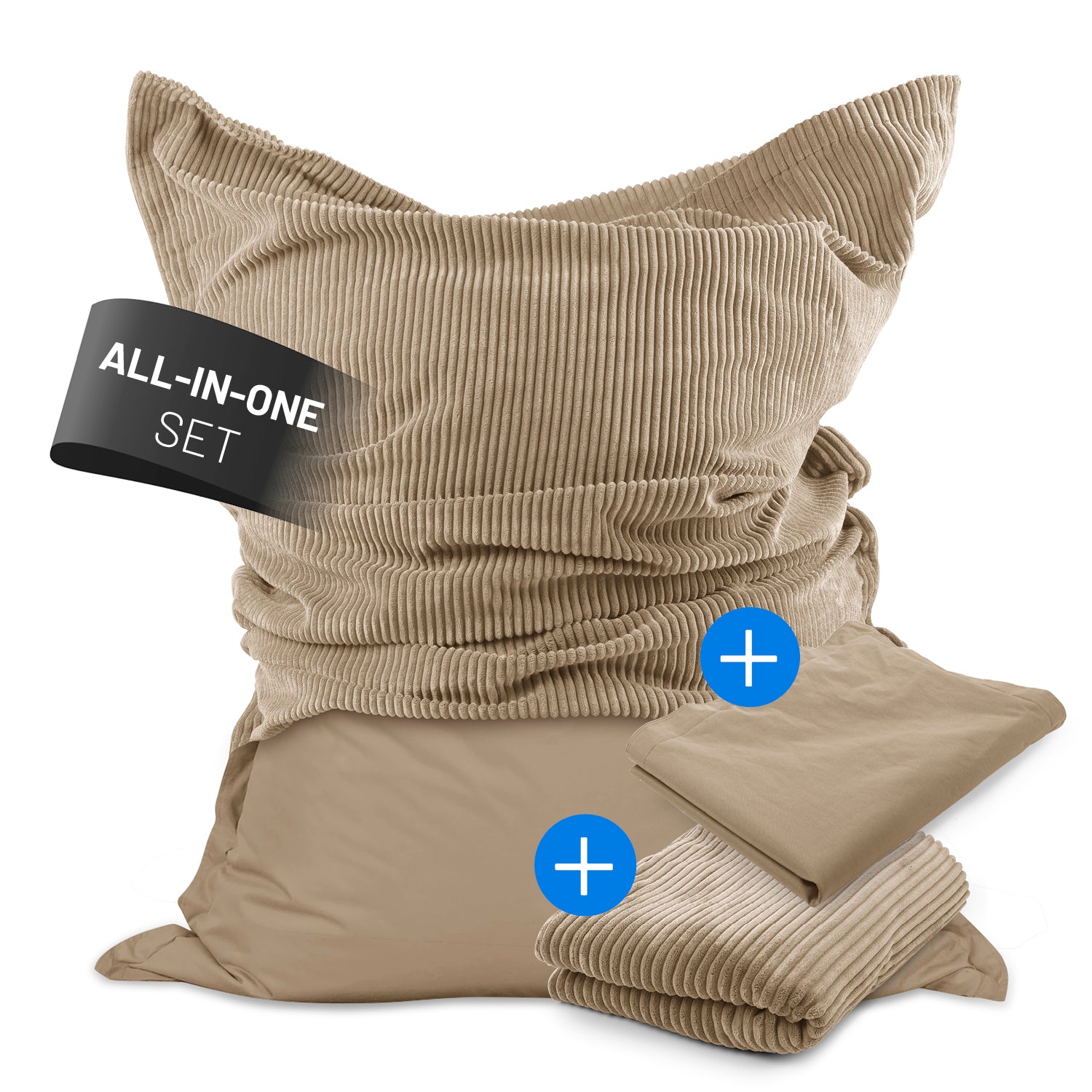 Sitzsack Classic XXL All-in-One Set - 380 L - 140 x 180 cm - Beige