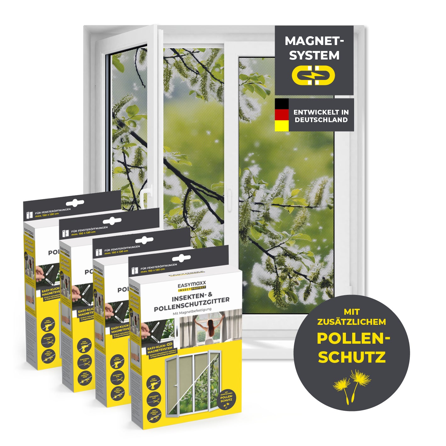 Insekten- & Pollenschutzgitter mit Magnetbefestigung - 4er-Set