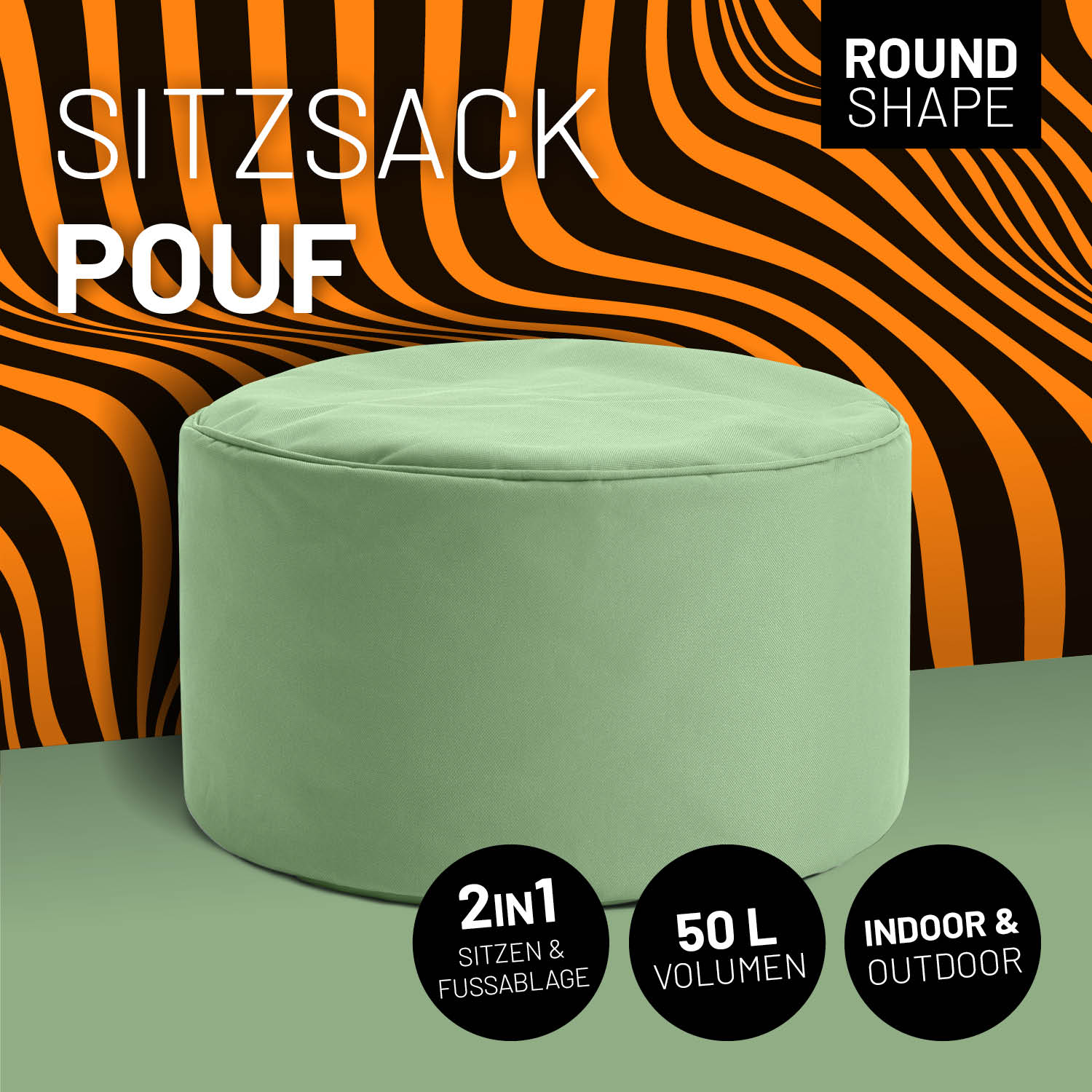 Sitzsack-Hocker/Pouf (50 L) - indoor & outdoor - Pastell Grün