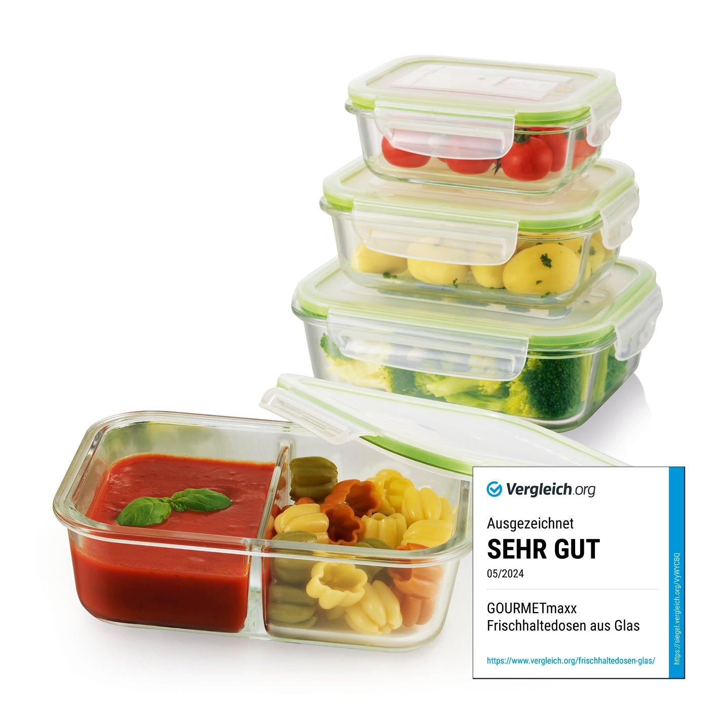 GOURMETmaxx Glas-Frischhaltedosen Klick-it - 8-tlg. - Limegreen