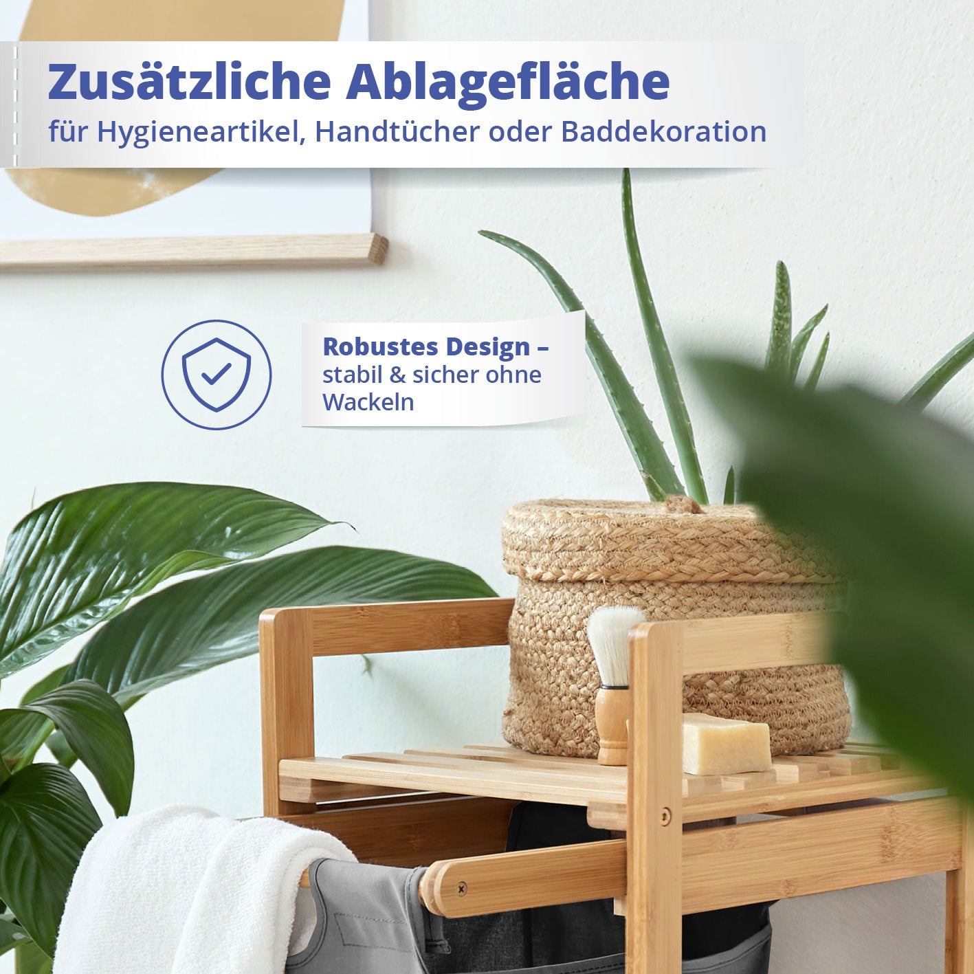 Bambus Wäschekorb mit ausziehbarem Wäschesack - 33 x 33 x 73 cm - Beige