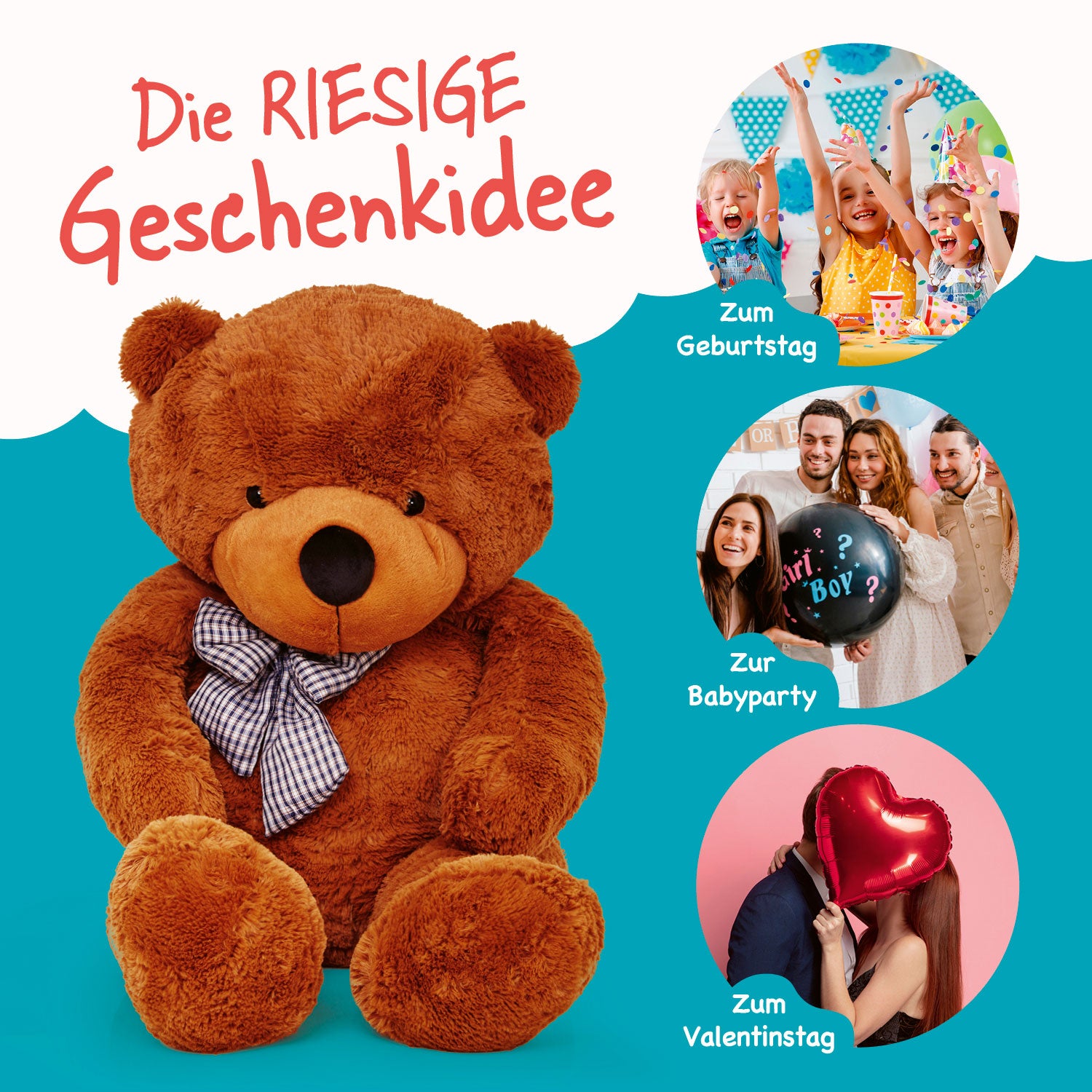 XXL-Teddy mit Knopfaugen - 120 cm - Braun