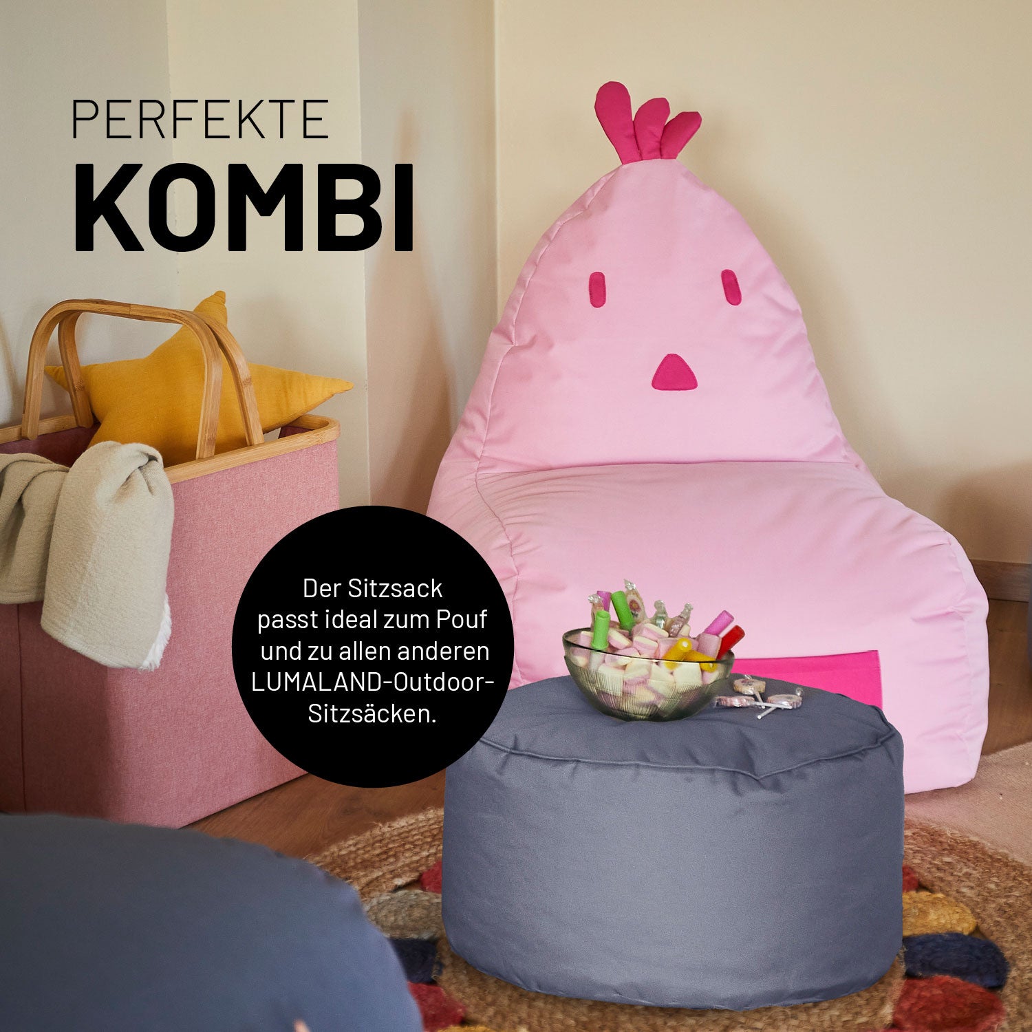 Kindersitzsack Animal Line Chick (200 L) - indoor & outdoor - Pastell Pink