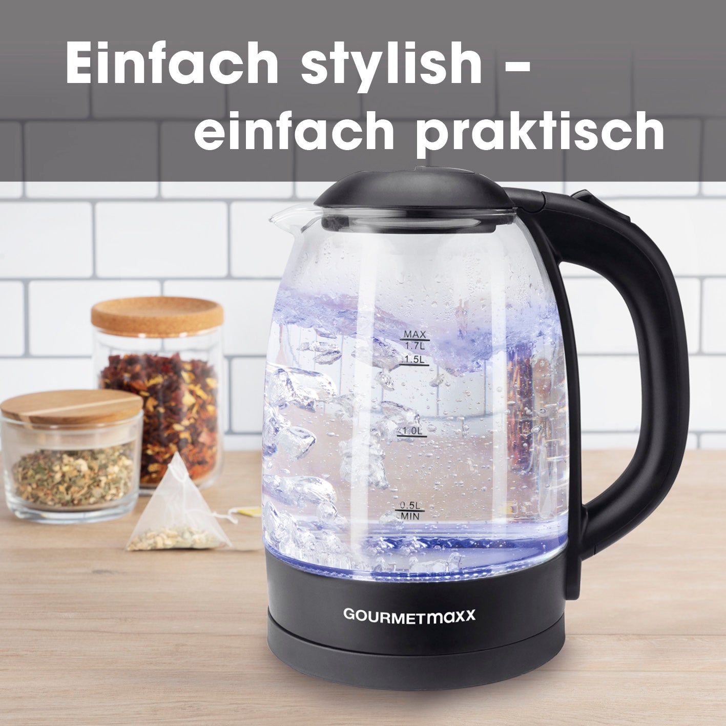 Glas-Wasserkocher 1,7 l - Schwarz