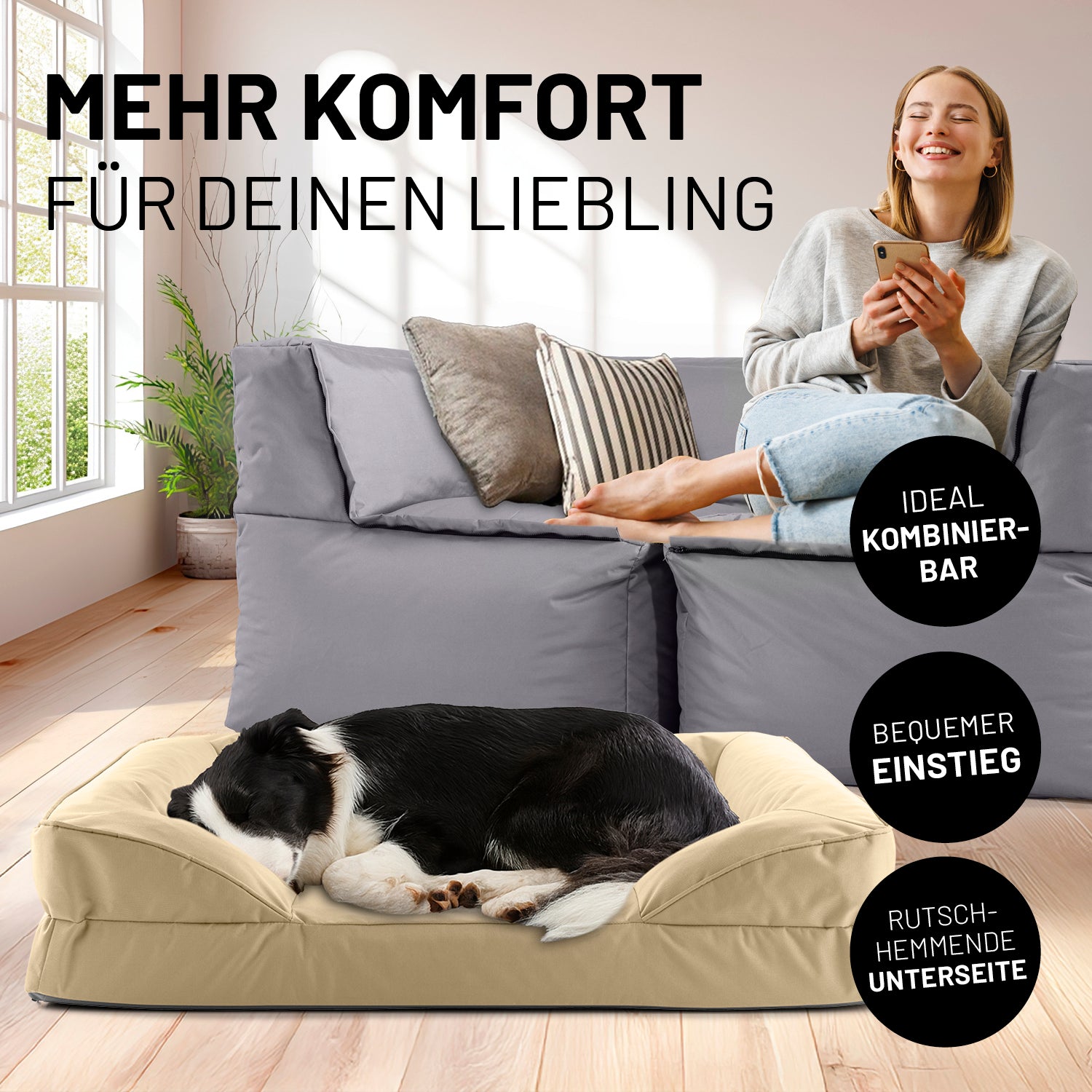 Komfort-Hundebett aus der LUMALAND Outdoor-Kollektion - Gr. M - 90 x 65 cm - Beige